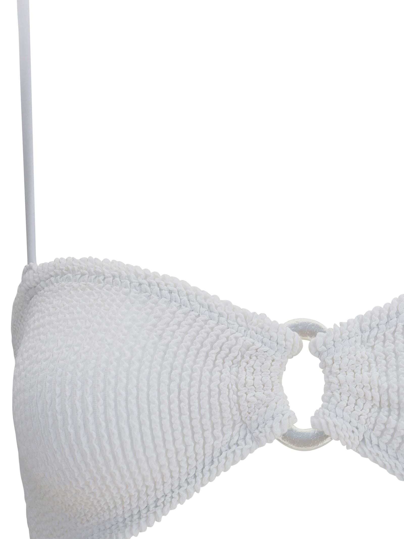Hunza G 'misty' White Bikini With Fixed Spaghetti Straps And Cut-out With Ring In Multi