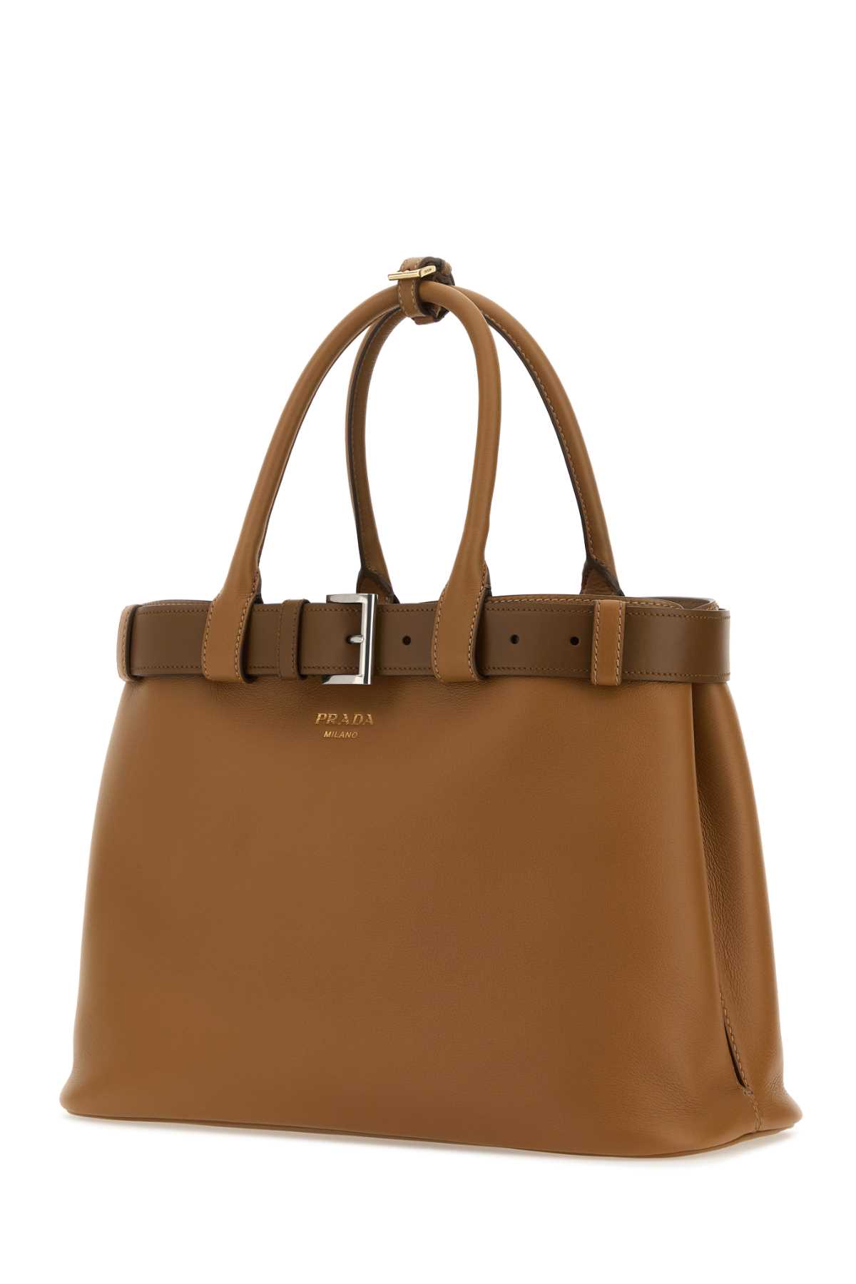 Shop Prada Caramel Leather  Buckle Large Handbag In Caramel0