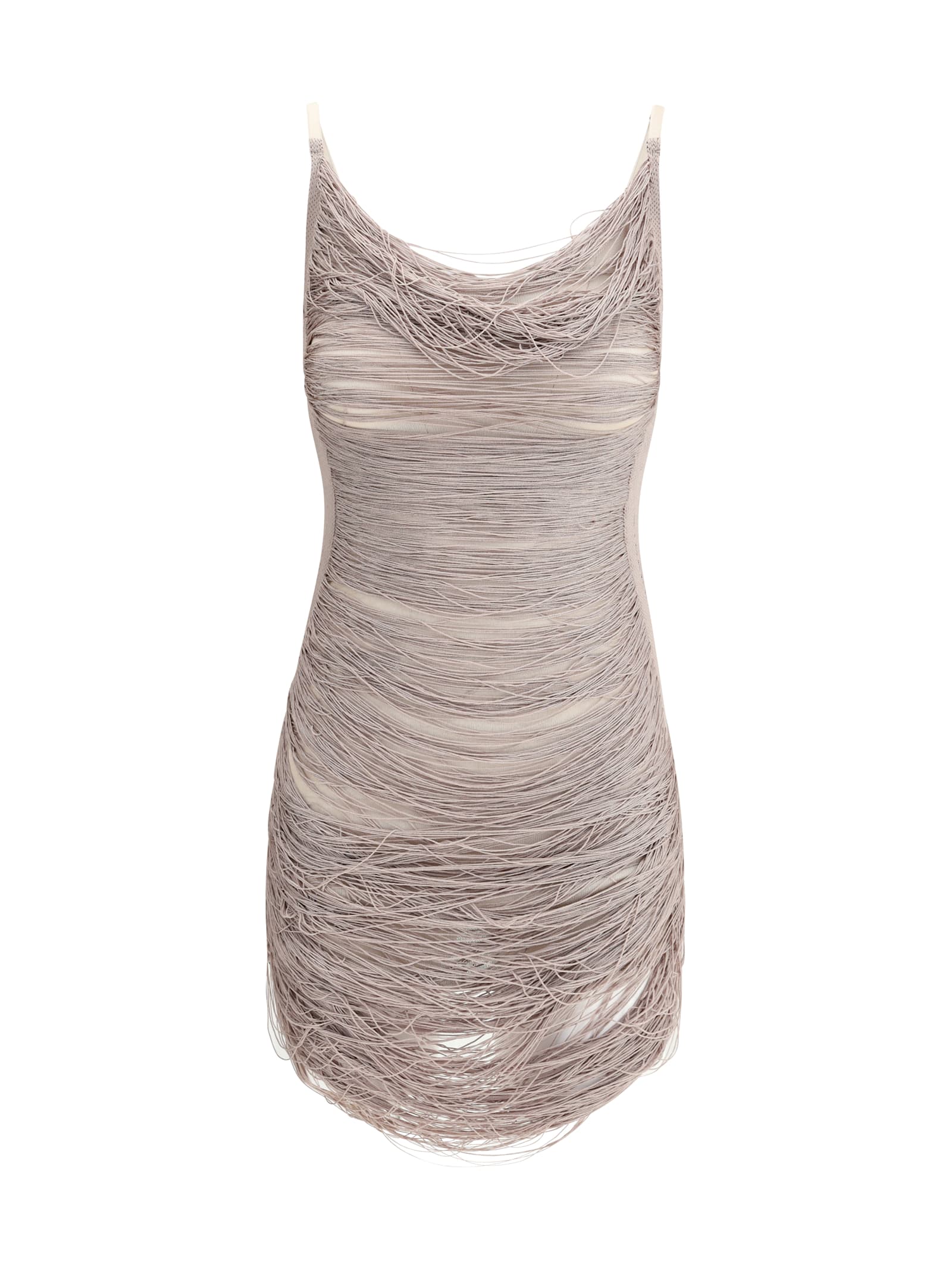 Attico Fringed Mini Dress Sheer Spaghetti Straps In Neutral