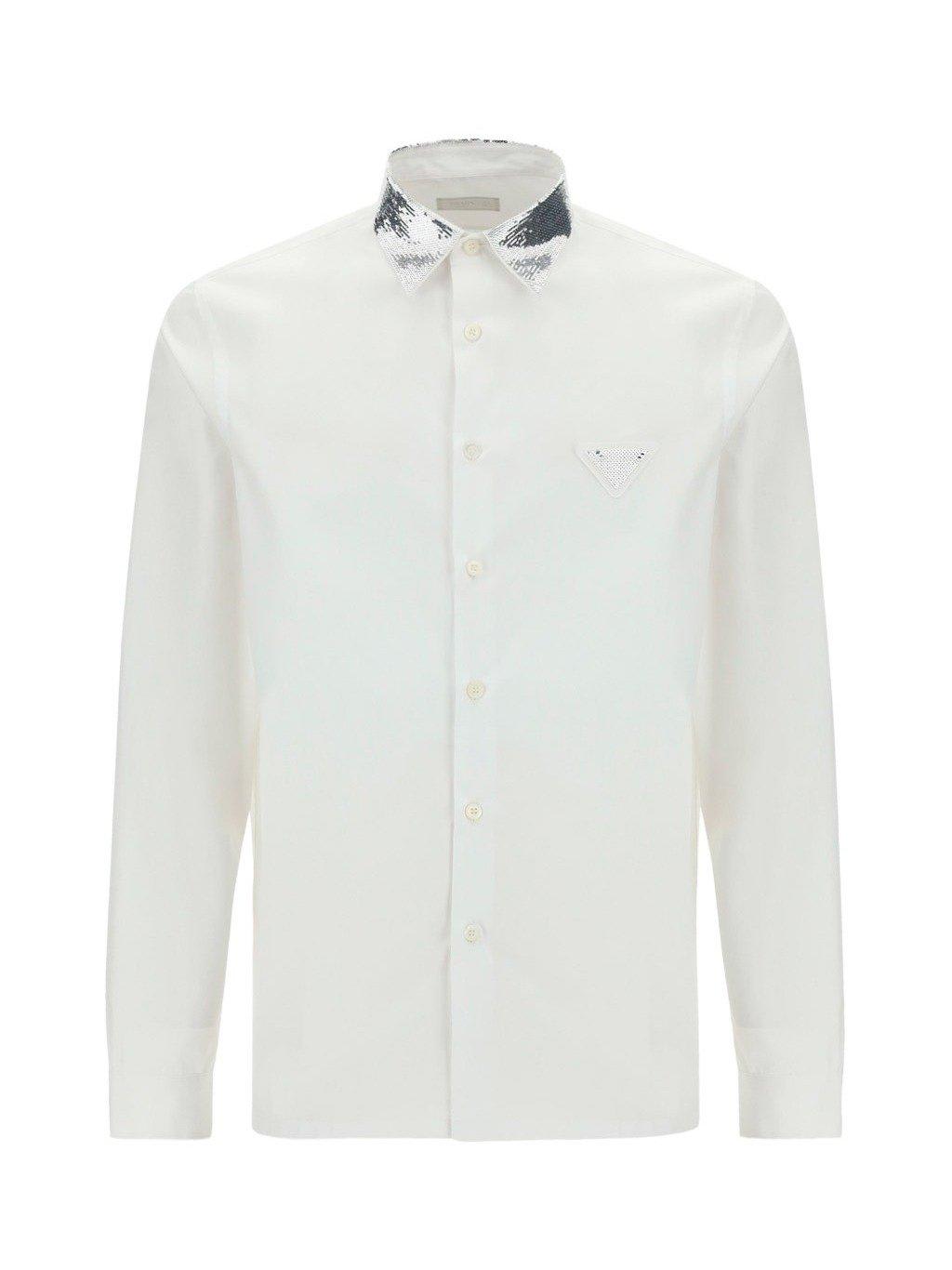 Prada Collared Buttoned Shirt In Bianco