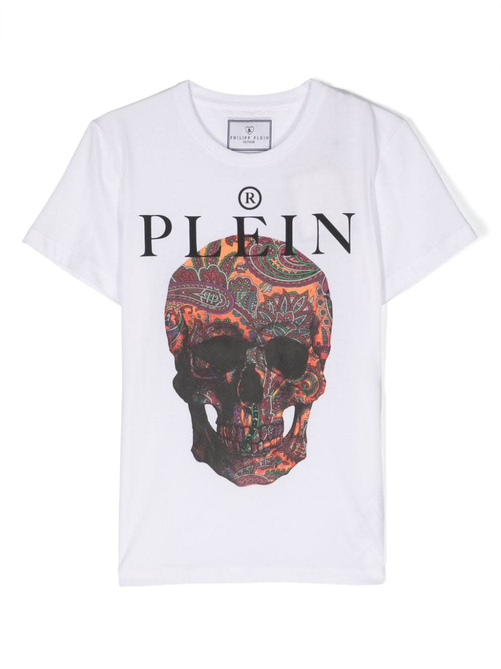 Shop Philipp Plein Junior Philipp Plein T-shirt Bianca Skull In Jersey Di Cotone Bambino In Bianco