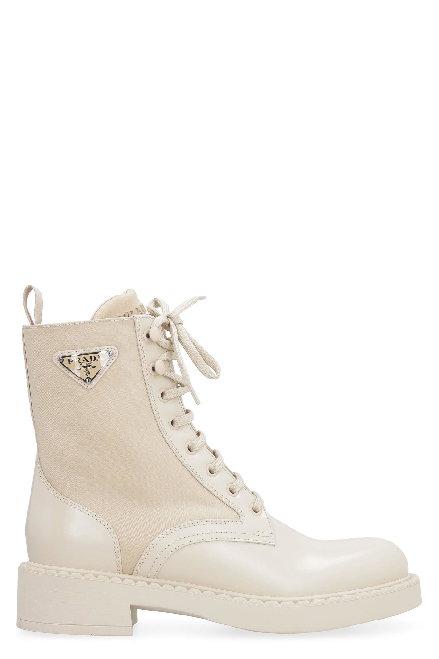 Prada Logo Patch Lace-up Boots
