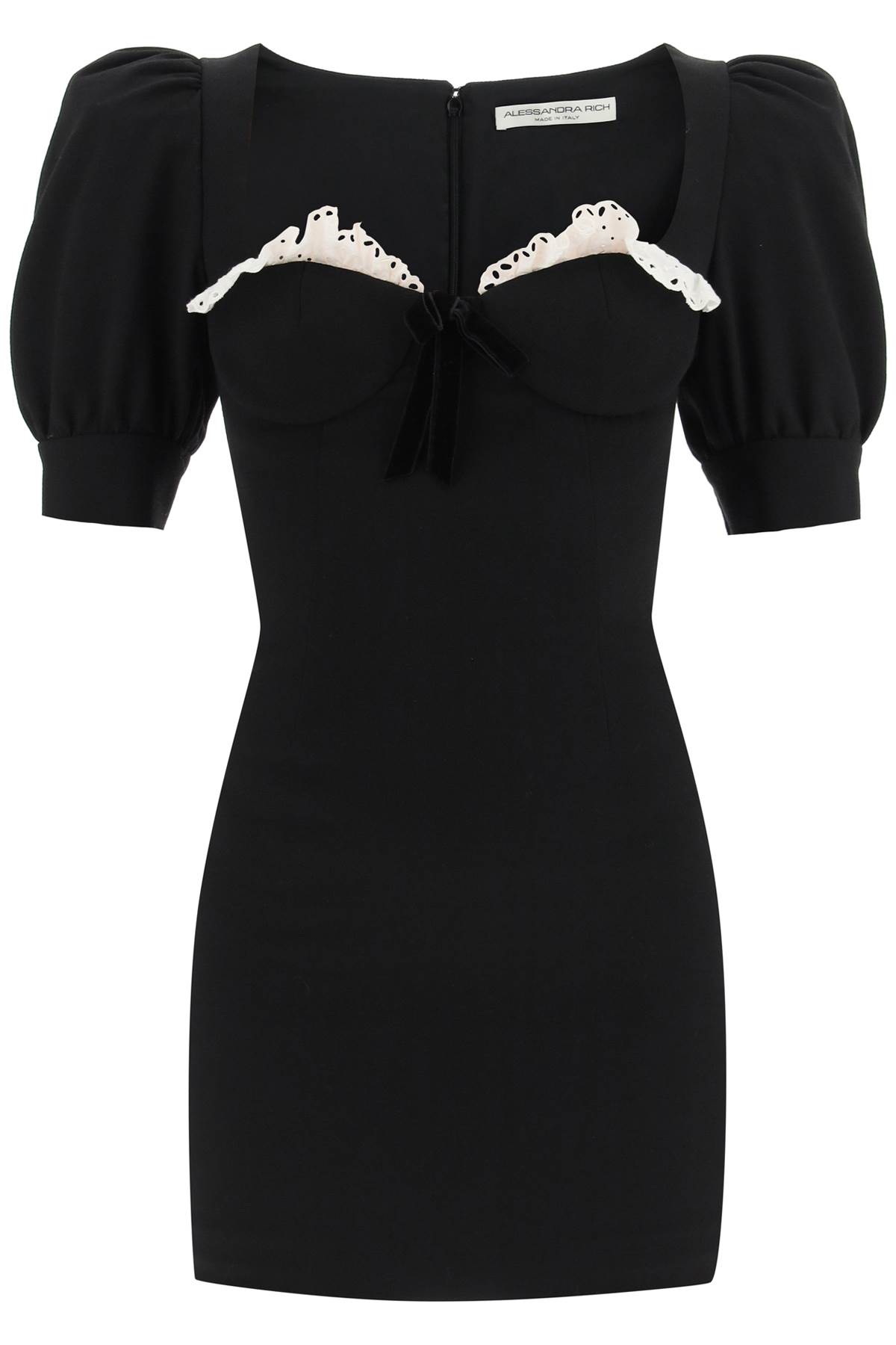Shop Alessandra Rich Mini Dress With Lace In Black (black)
