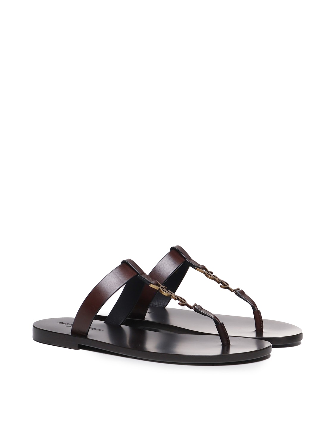 Shop Saint Laurent Cassandre Sandals In Smooth Leather In Dark Brown