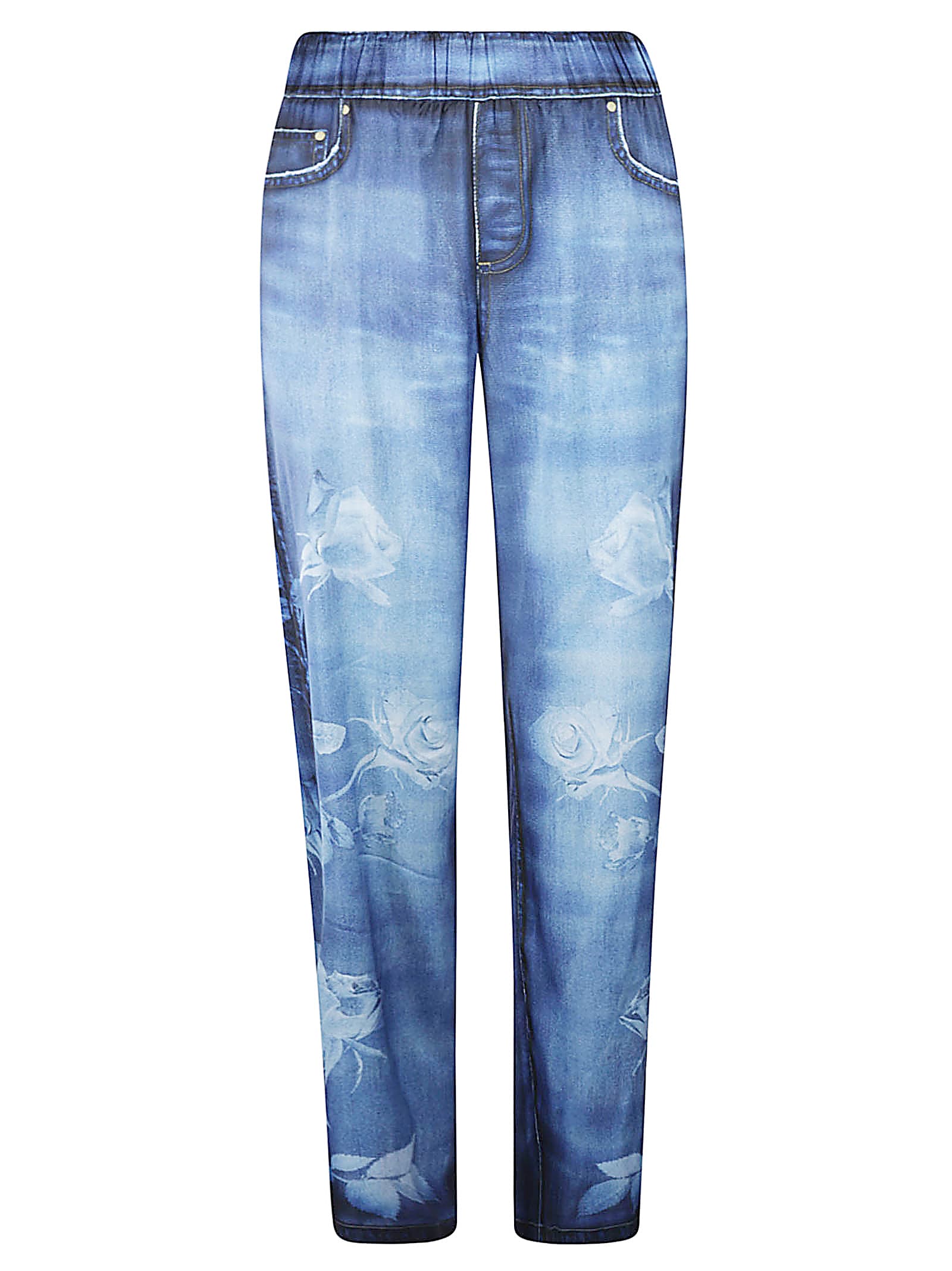 Rose Print Elastic Waist Trousers