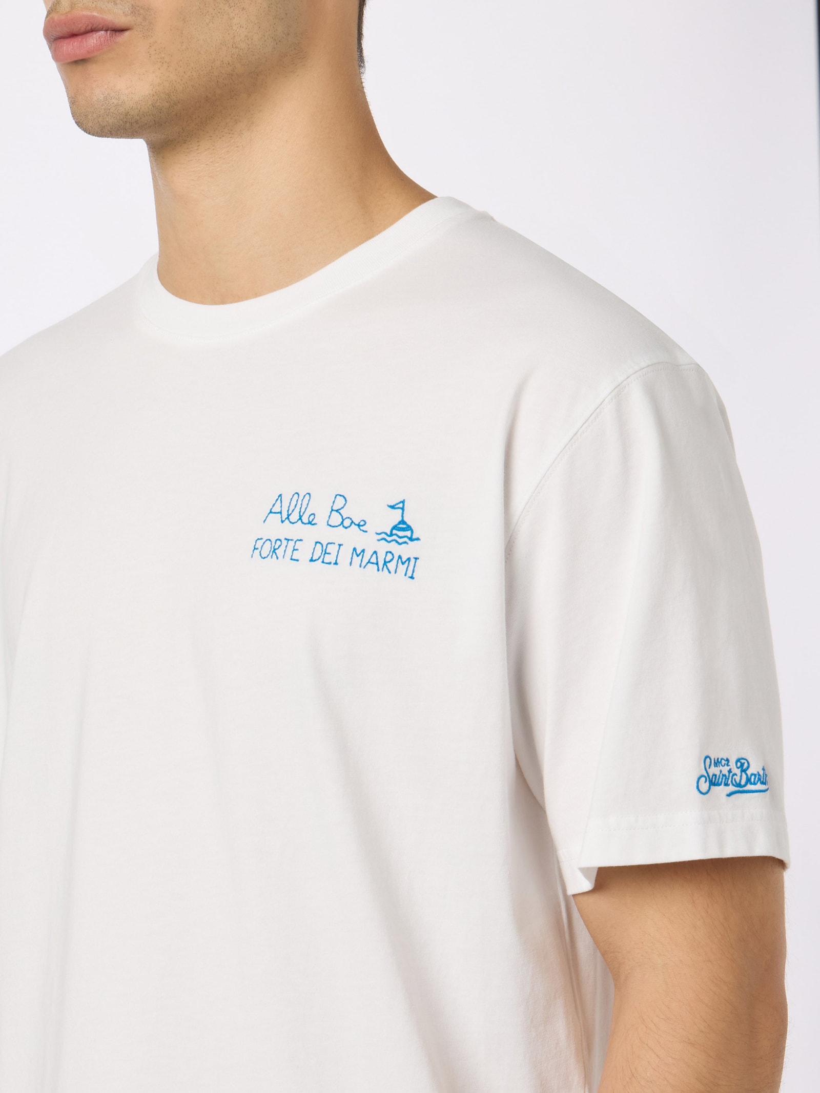 Shop Mc2 Saint Barth Man Classic Fit Cotton Jersey T-shirt Portofino With Vado A Forte Print Alle Boe Special Edition In White