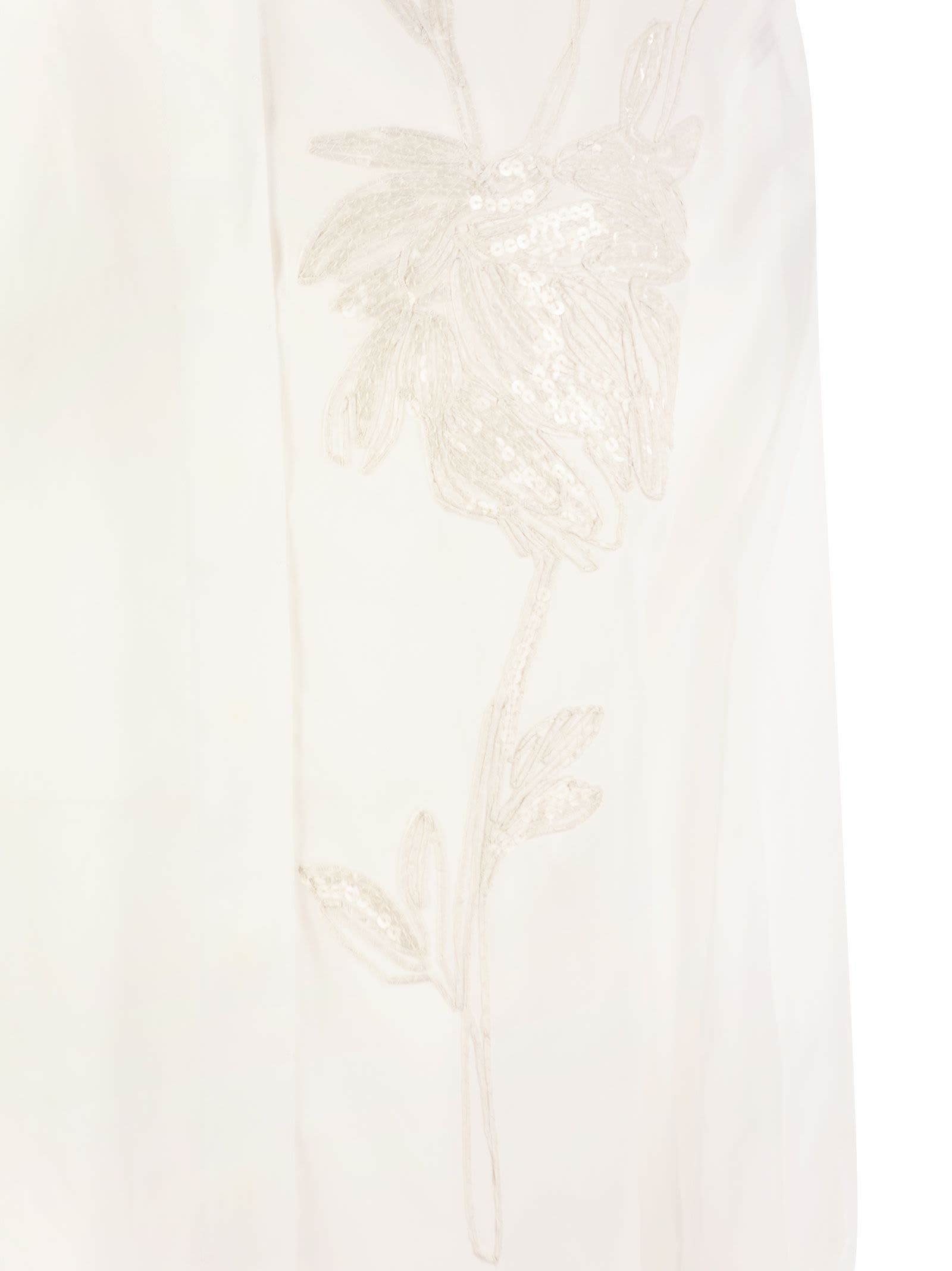 Shop Brunello Cucinelli Cotton Organza Shirt With Dazzling Magnolia Embroidery In White