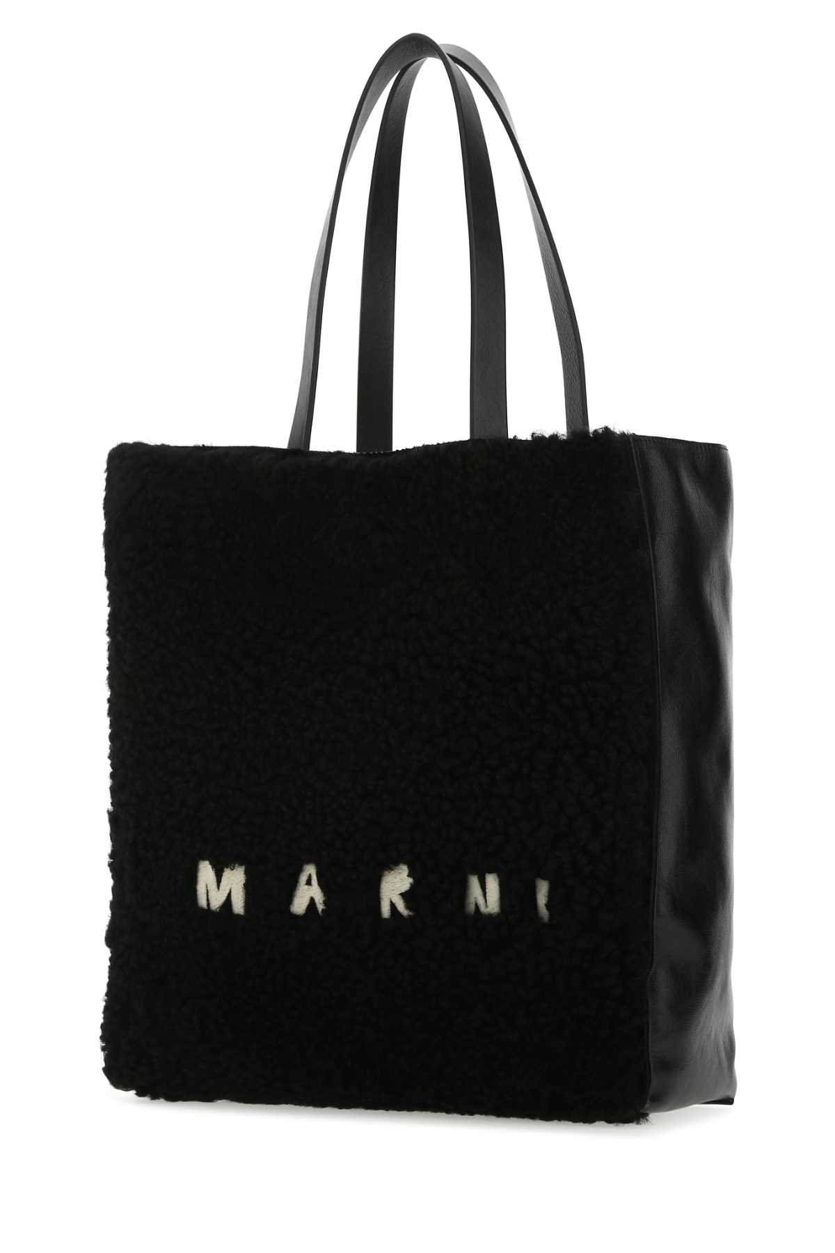 Marni Black Leather And Teddy Museo Shopping Bag