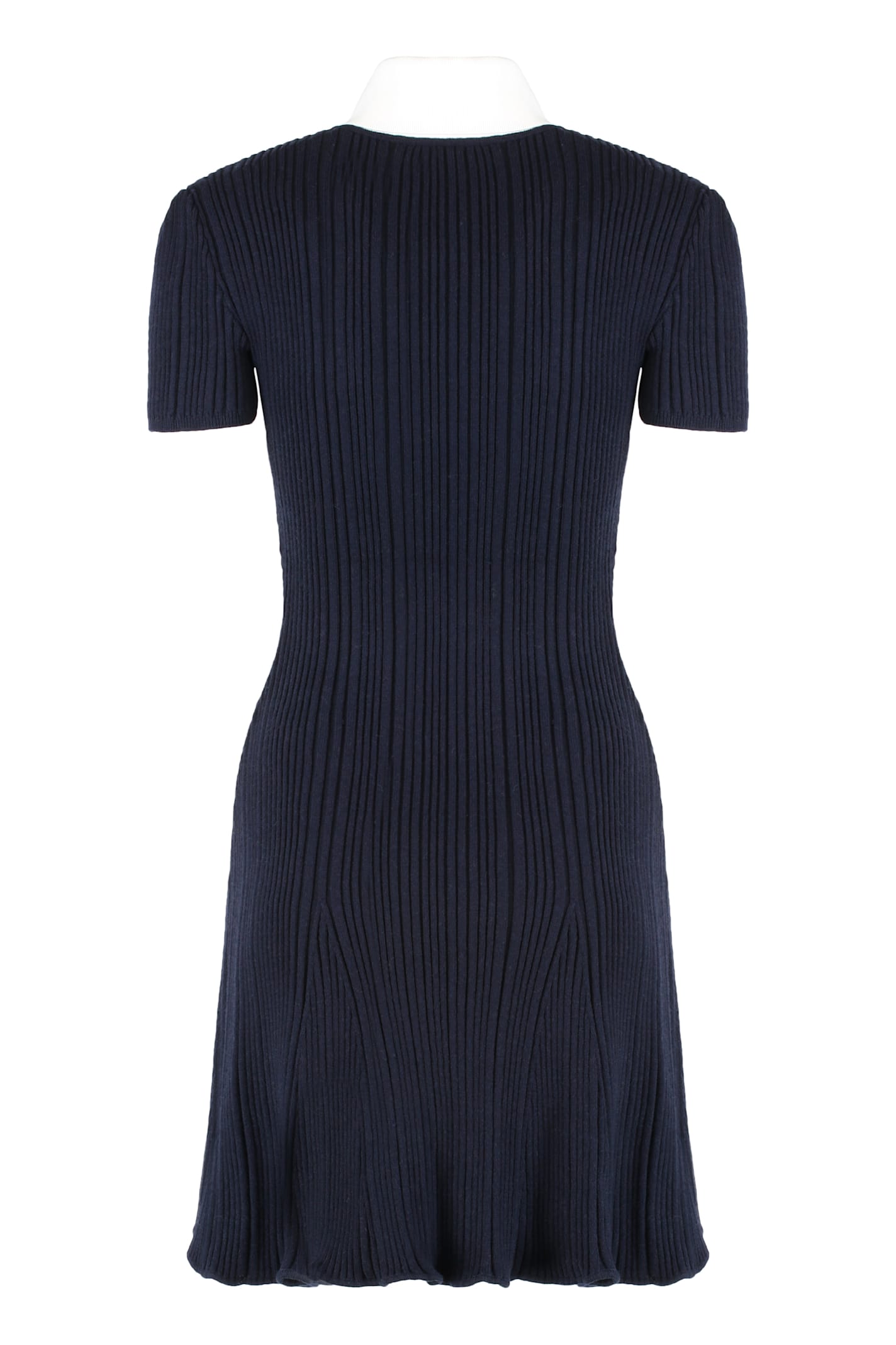 Self-portrait Mini Knitted Dress With Contrasting Collar In Blue
