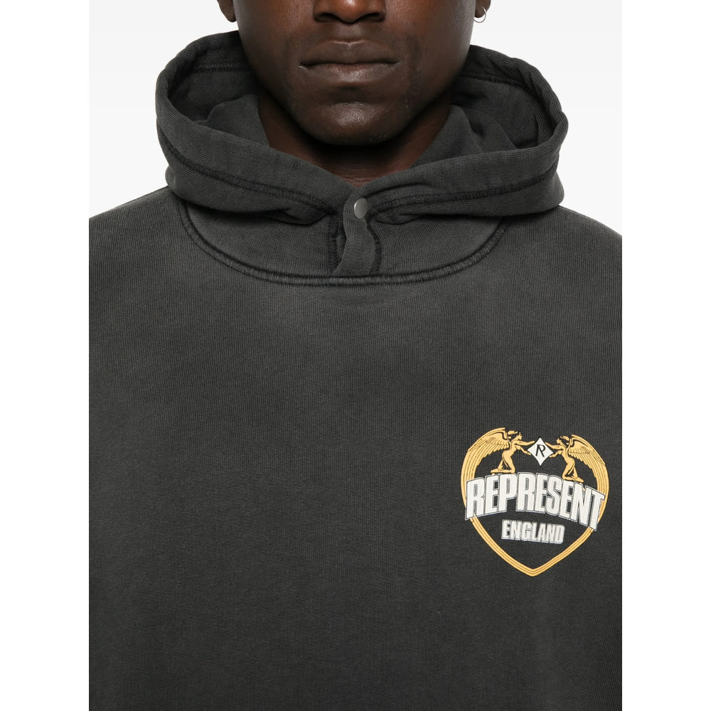 Represent Oversize Distressed Angel Border Graphic Hoodie In Gray