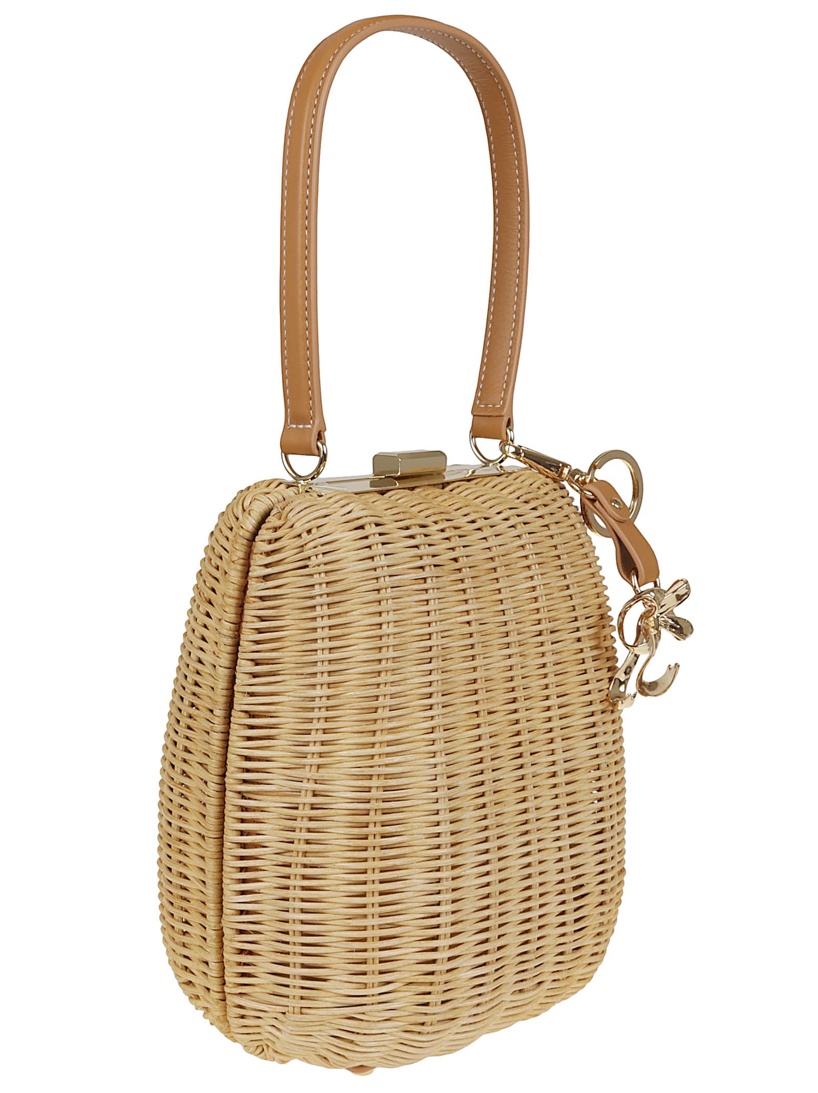 SELF-PORTRAIT BROWN RATTAN BAG WITH KEYCHAIN