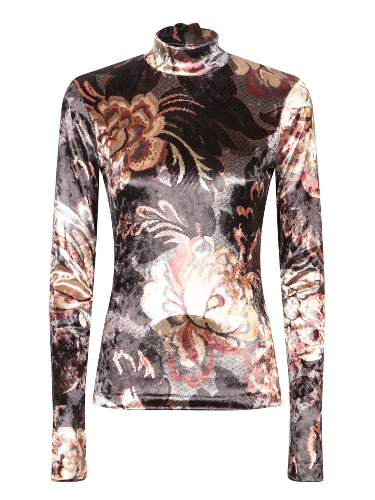 ETRO GREY FLORAL VELVET TOP 