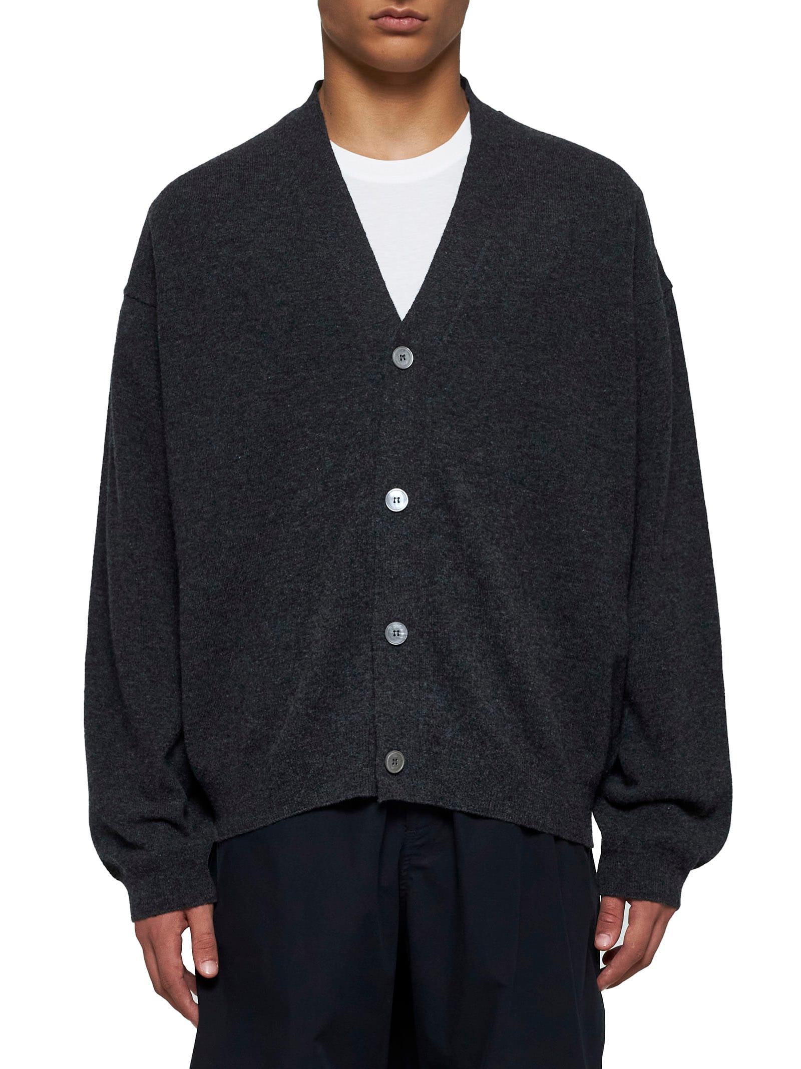 Shop Studio Nicholson Cardigan In Charcoal Marl