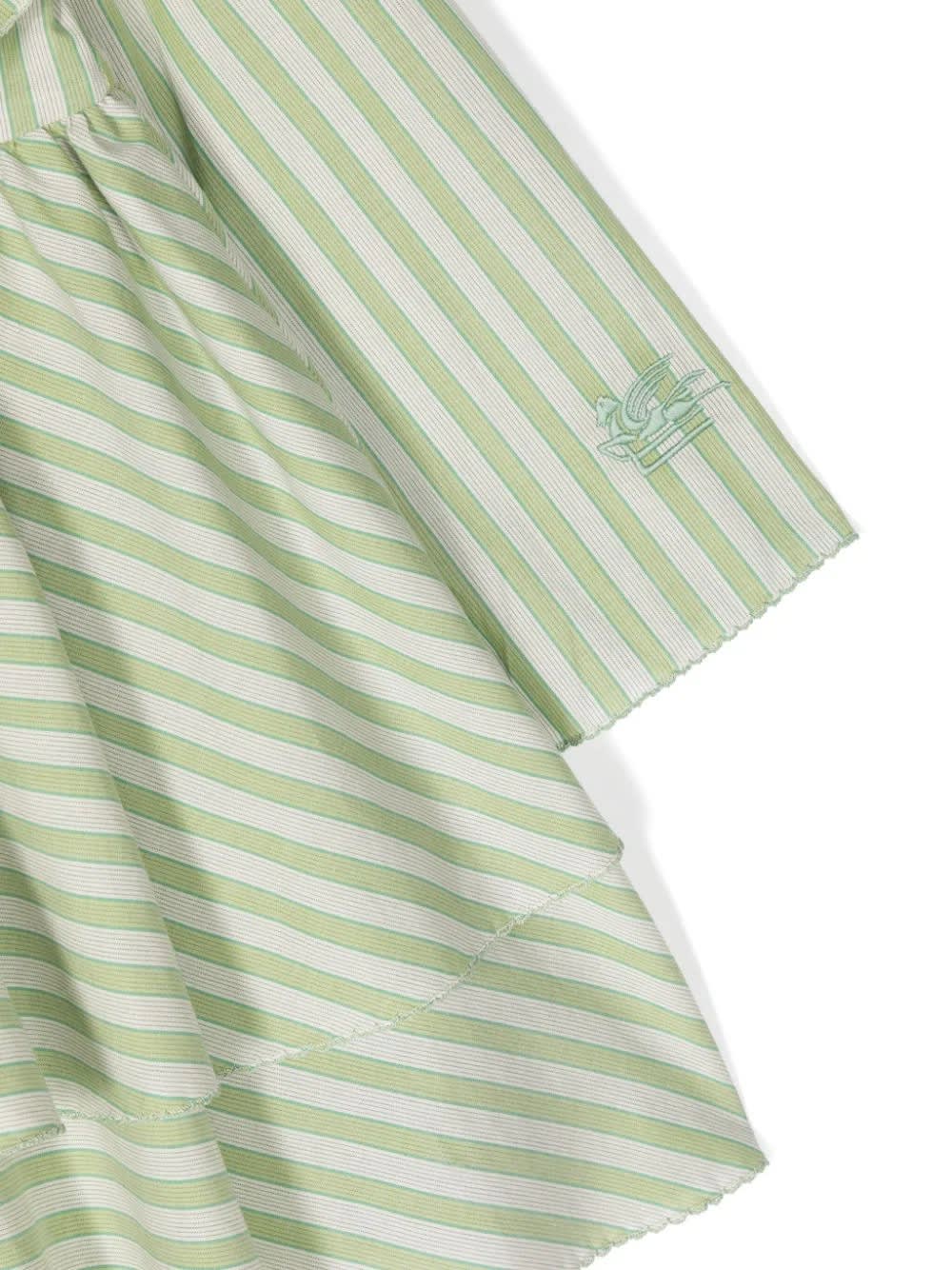 Shop Etro Green Striped Dress With Ruffles
