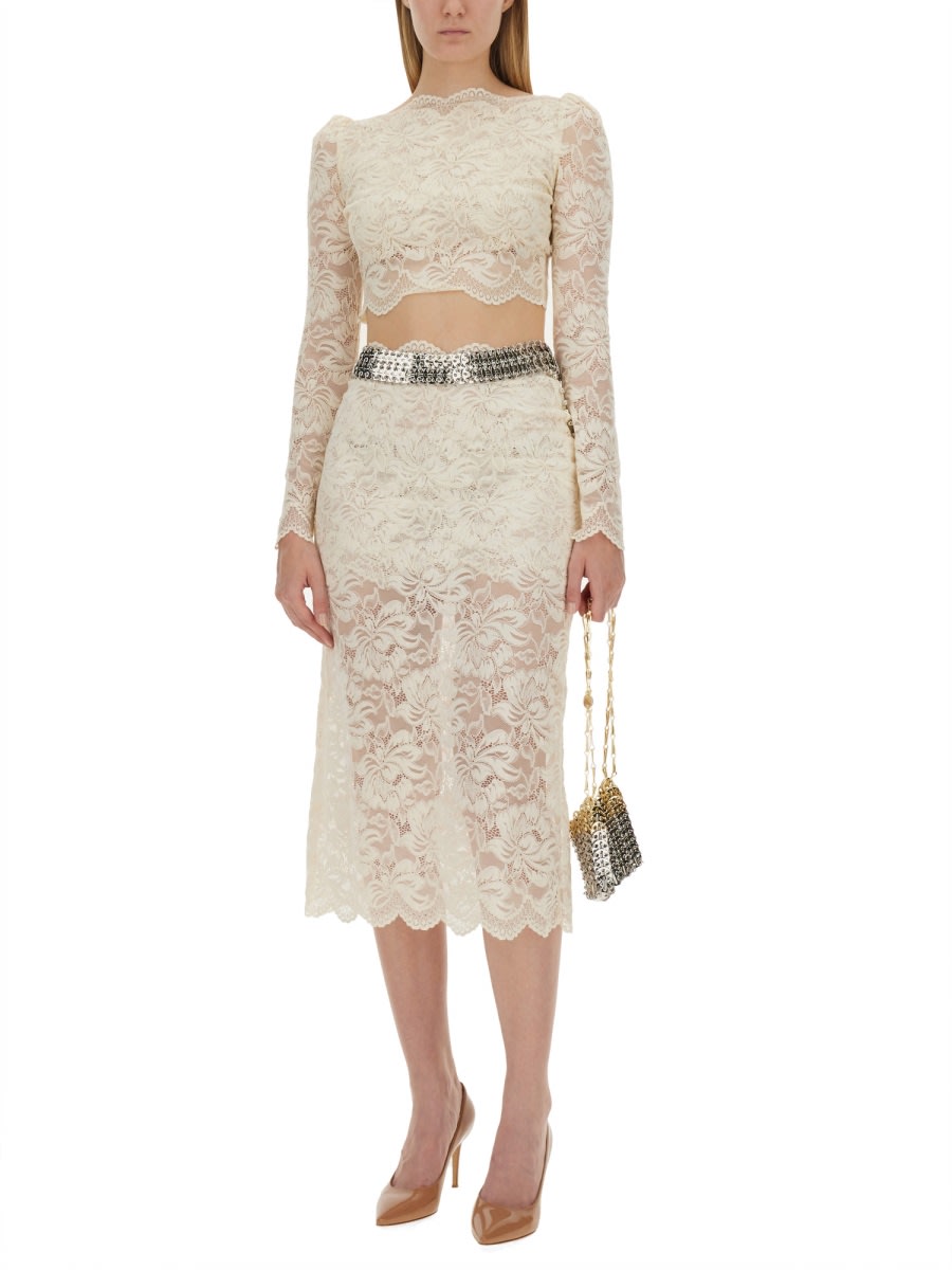 Shop Rabanne Lace Skirt In Ivory