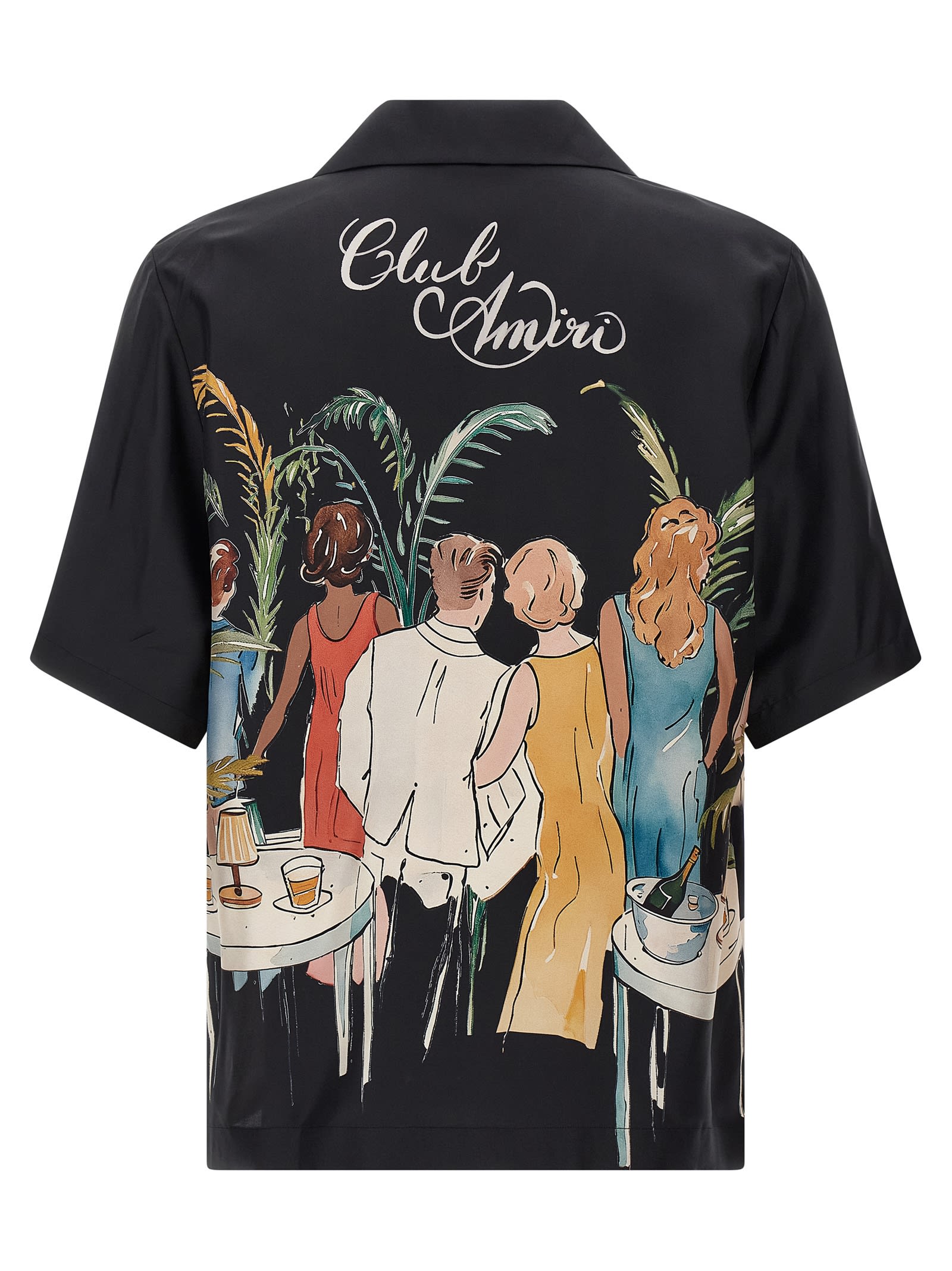 Amiri Mens Black Graphic-print Short-sleeve Silk Bowling Shirt In Black