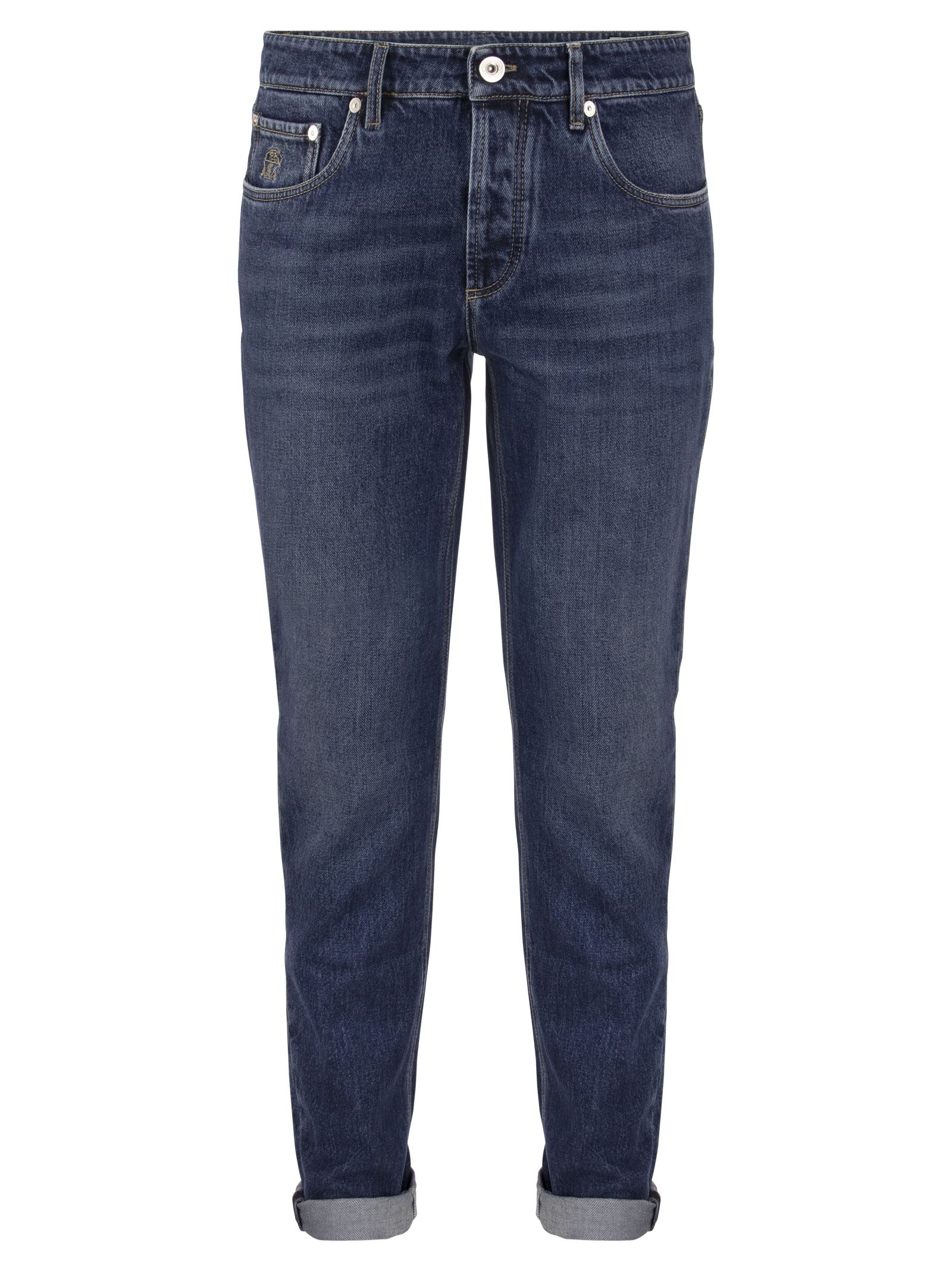 BRUNELLO CUCINELLI FIVE-POCKET SLIM FIT TROUSERS IN COMFORT DENIM