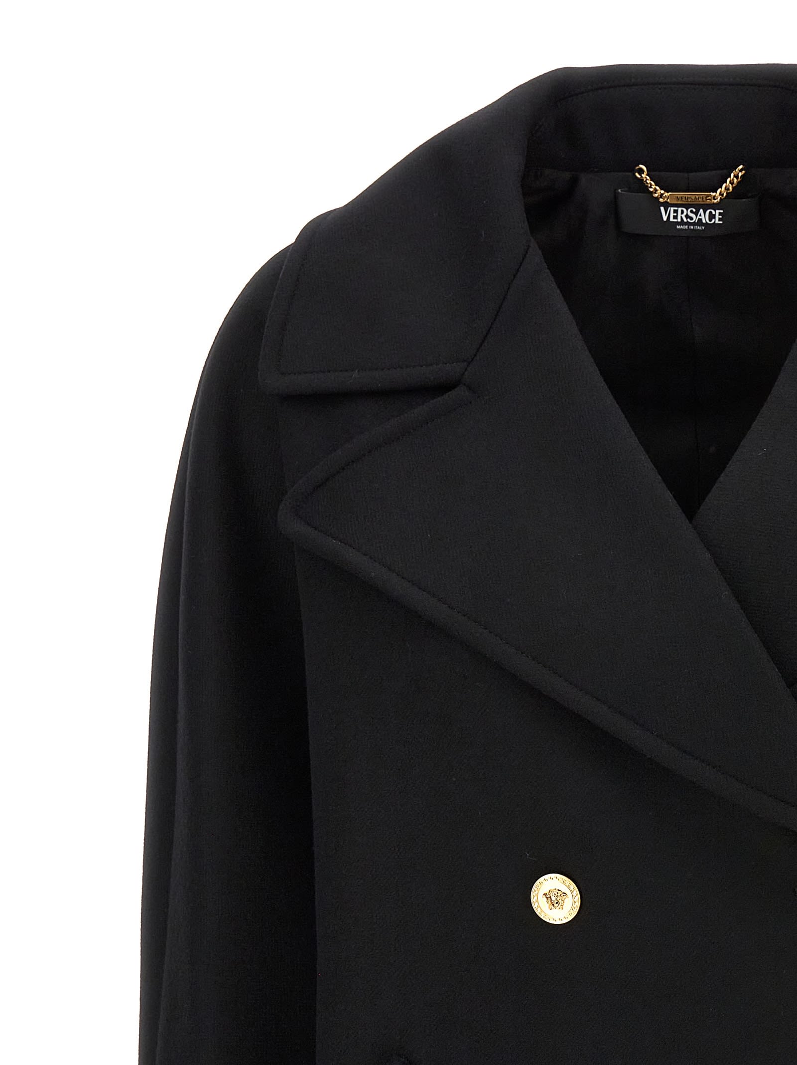 Shop Versace Medusa Double-breasted Coat In Black