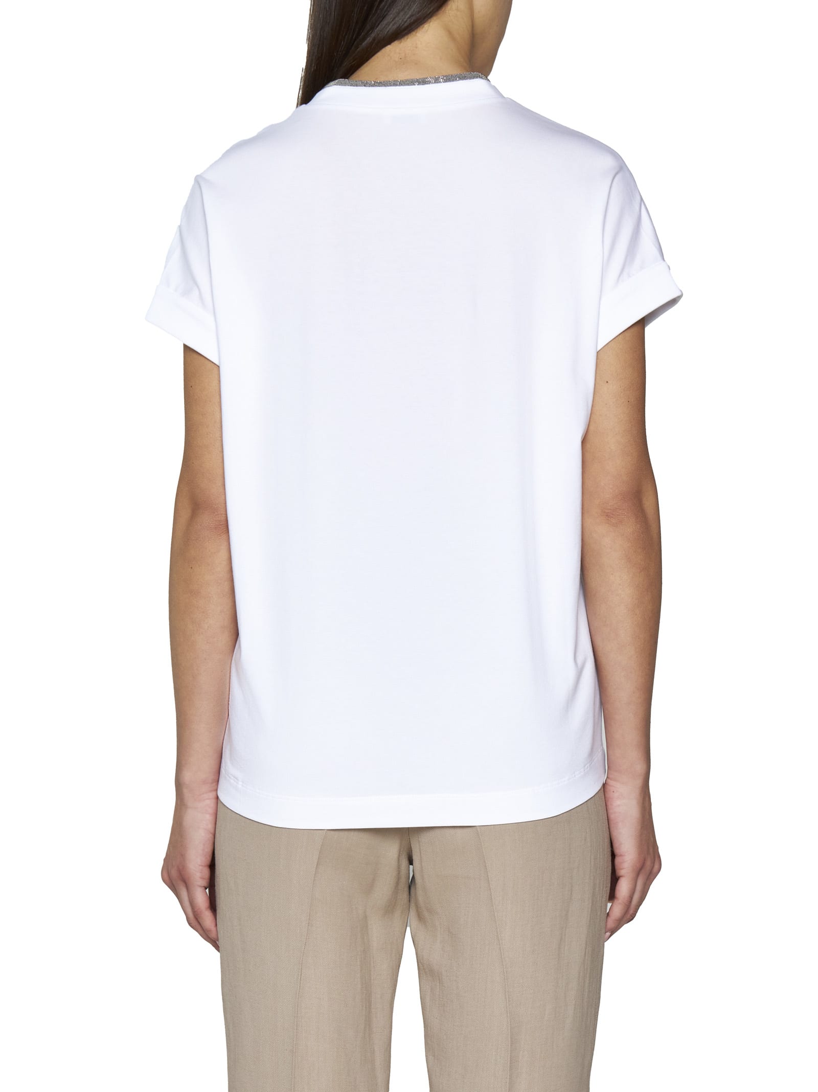 Brunello Cucinelli Stretch Cotton Top In Bianco
