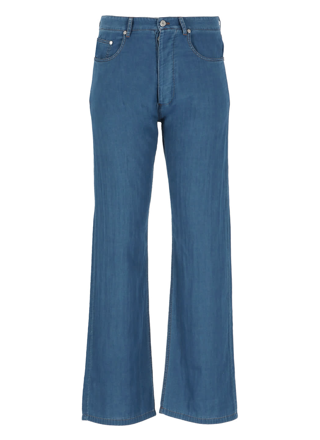 Shop Palm Angels Chambray Pants In Blue