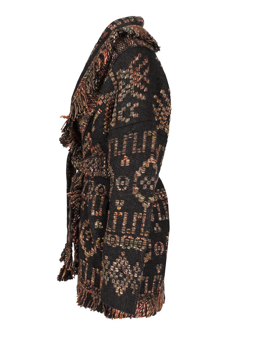 Alanui Fringe Detailing Wool Blend Cardigan In Brown