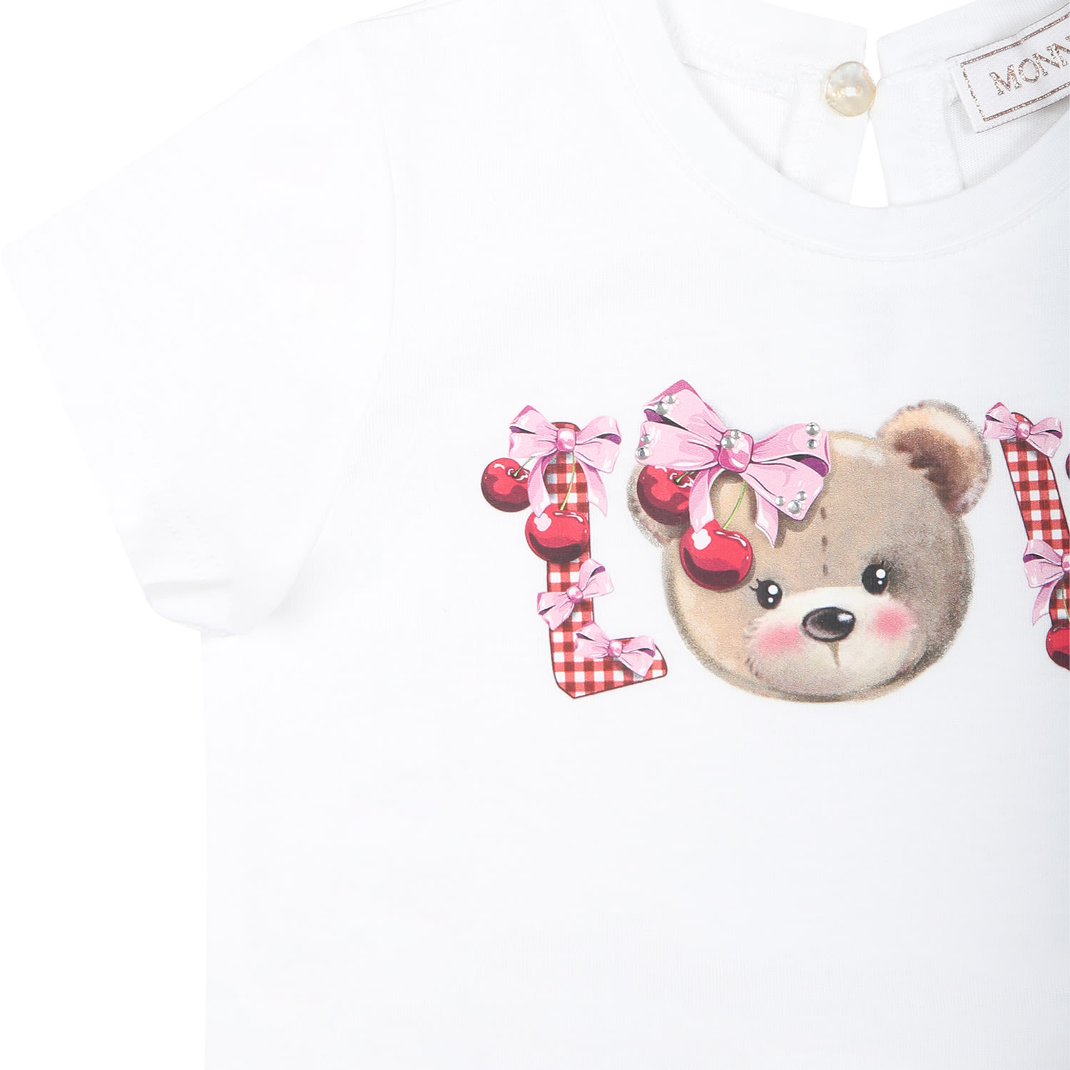 Shop Monnalisa White T-shirt For Baby Girl With Bear Print And Writing