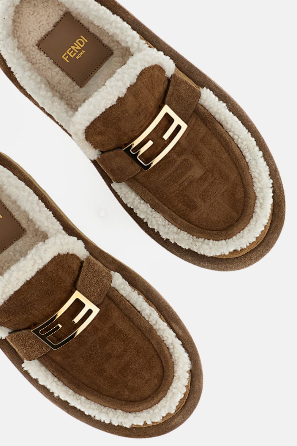 Fendi Women Beige Mules With Logo Lettering On The Rear And Ff Buckle In Suede Woman In Brown