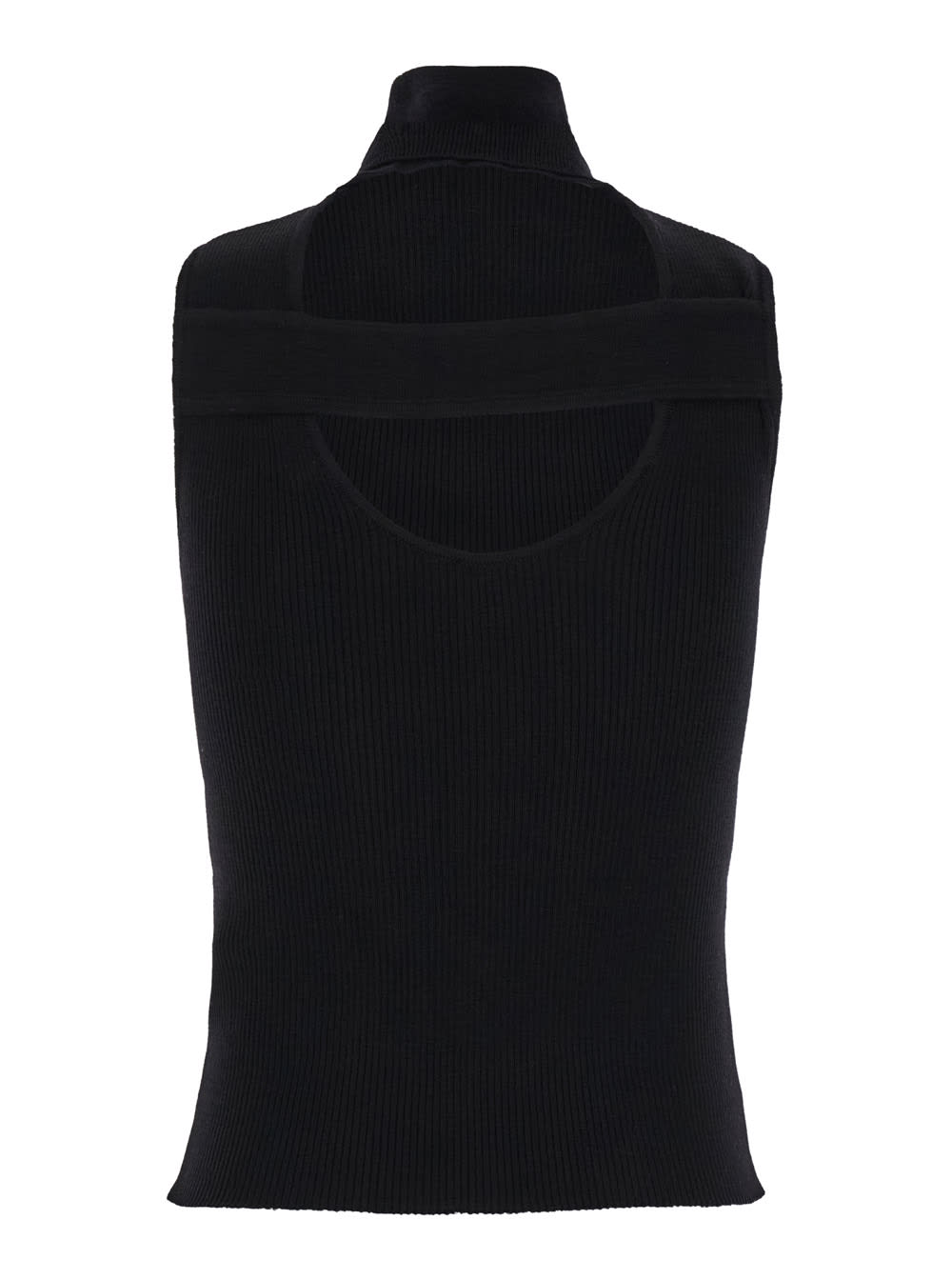 MAURO GRIFONI BLACK HIGH NECK TOP WITH CUT-OUT IN RIBBED WOOL WOMAN 