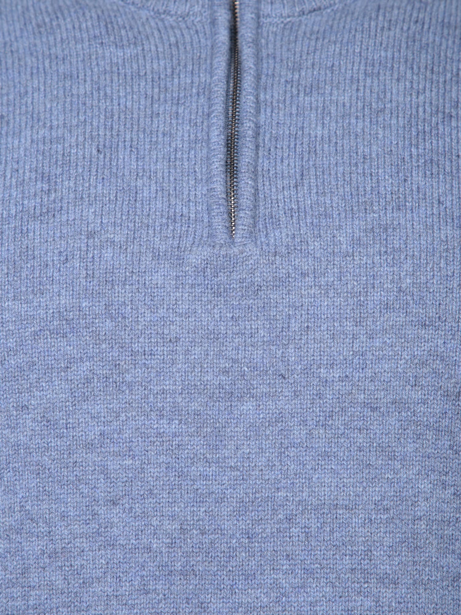 Shop Zanone High Neck Avio Sweater With Half Zip In Blue