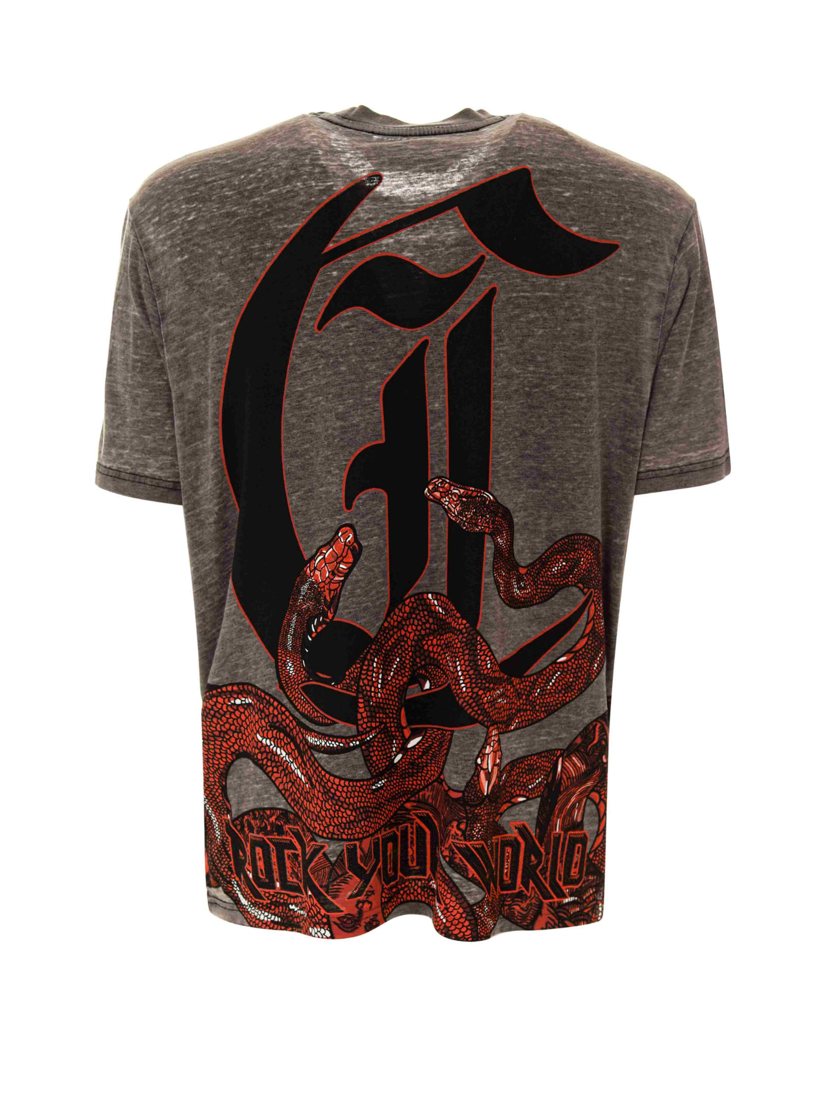 Just Cavalli Snake-print T-shirt In Grey