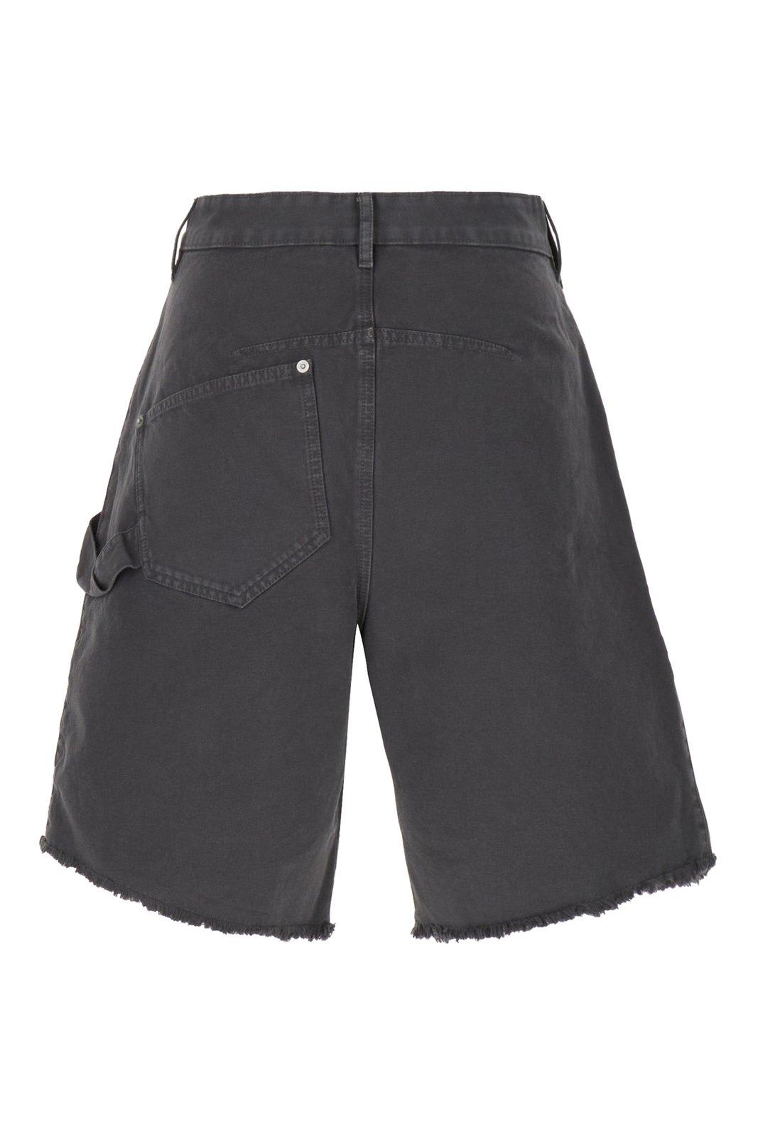 Shop Jw Anderson Asymmetric-waist Fringed-edge Bermuda Shorts In Grey