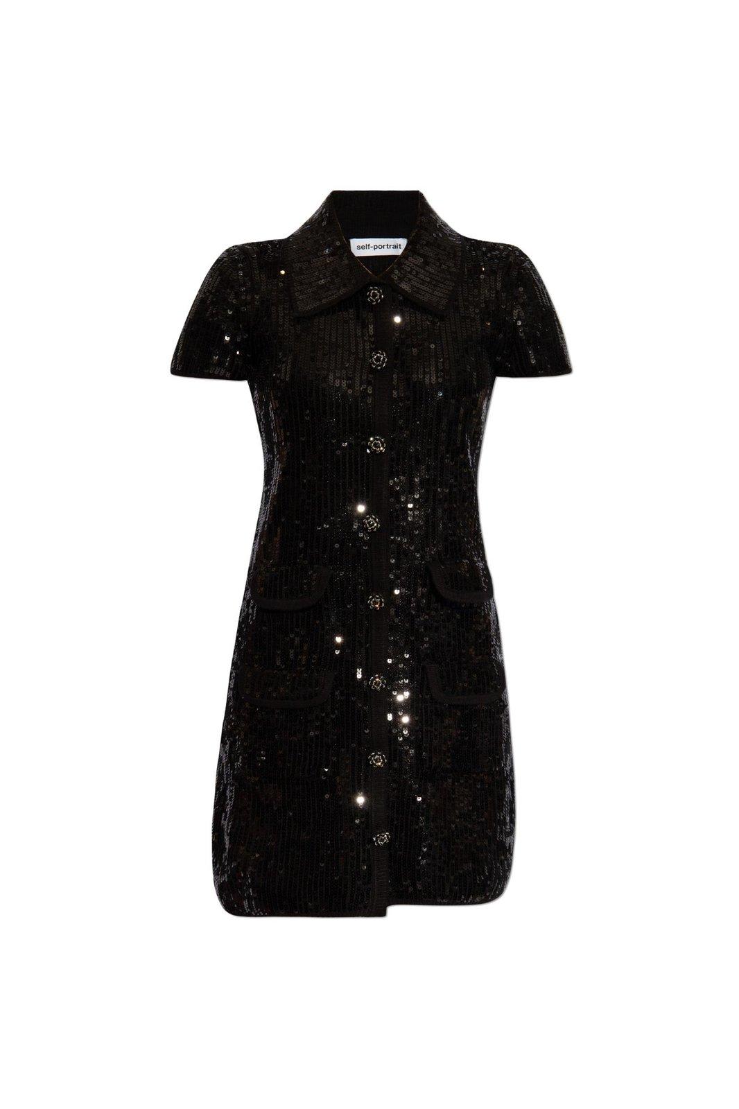 Shop Self-portrait Sequin Embellished Mini Dress In Nero