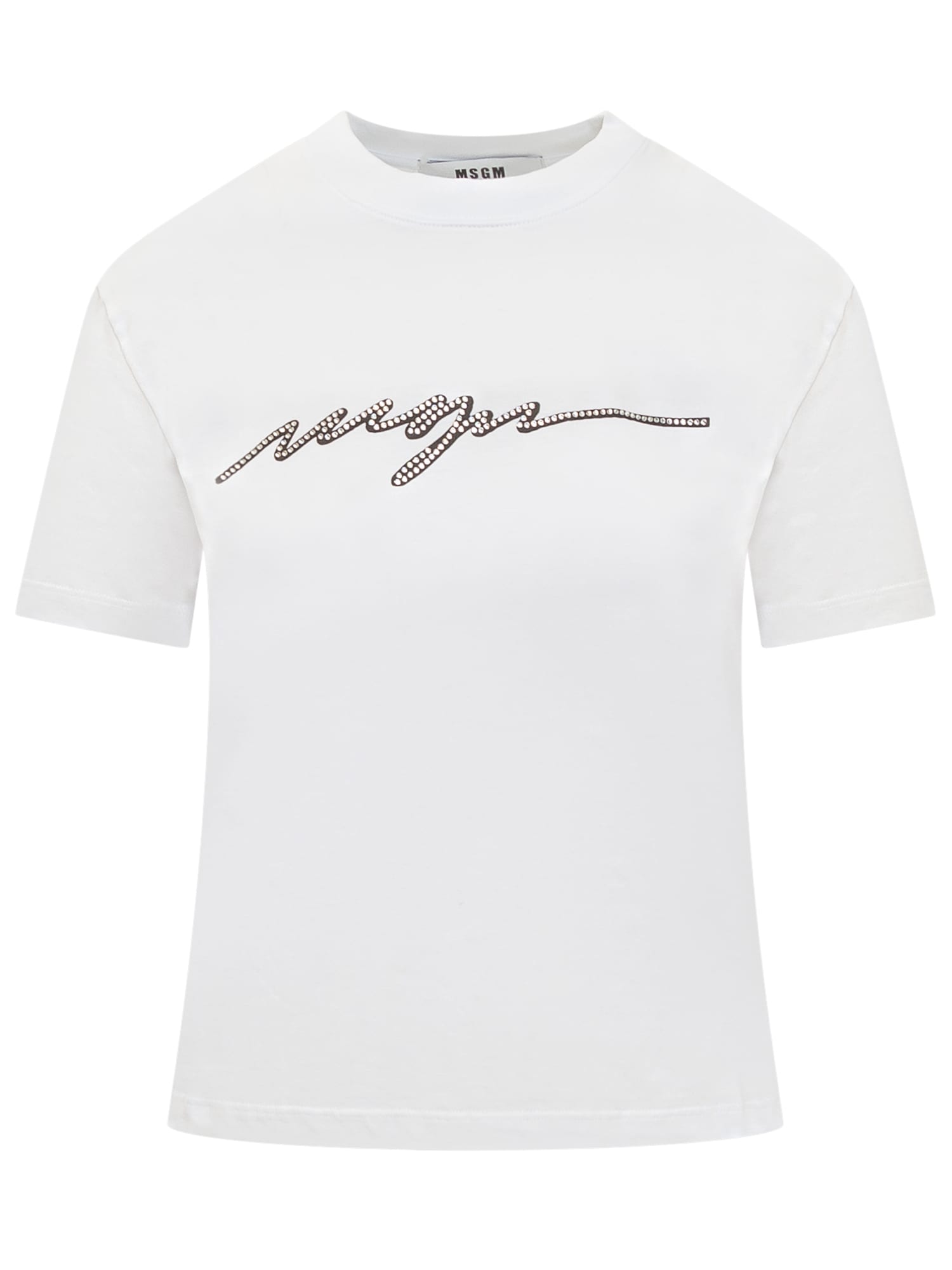 Shop Msgm Embellished T-shirt In Optical White