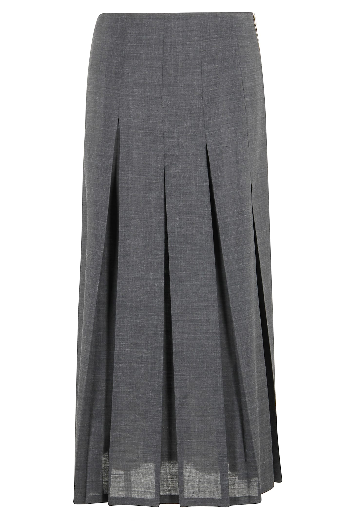 Alysi Mid-length Pleated Skirt With Raw Cut Hem In Gray