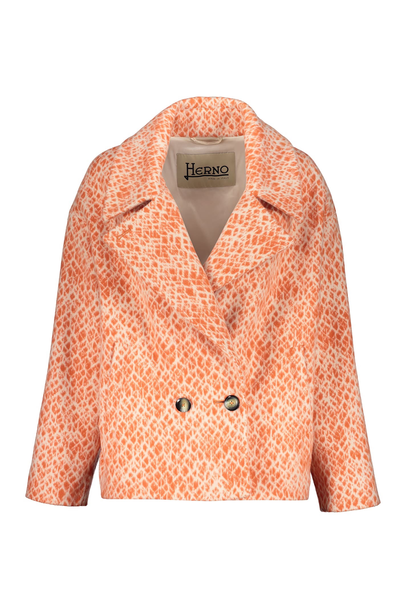 Herno Double-breasted Short Jacket In Orange