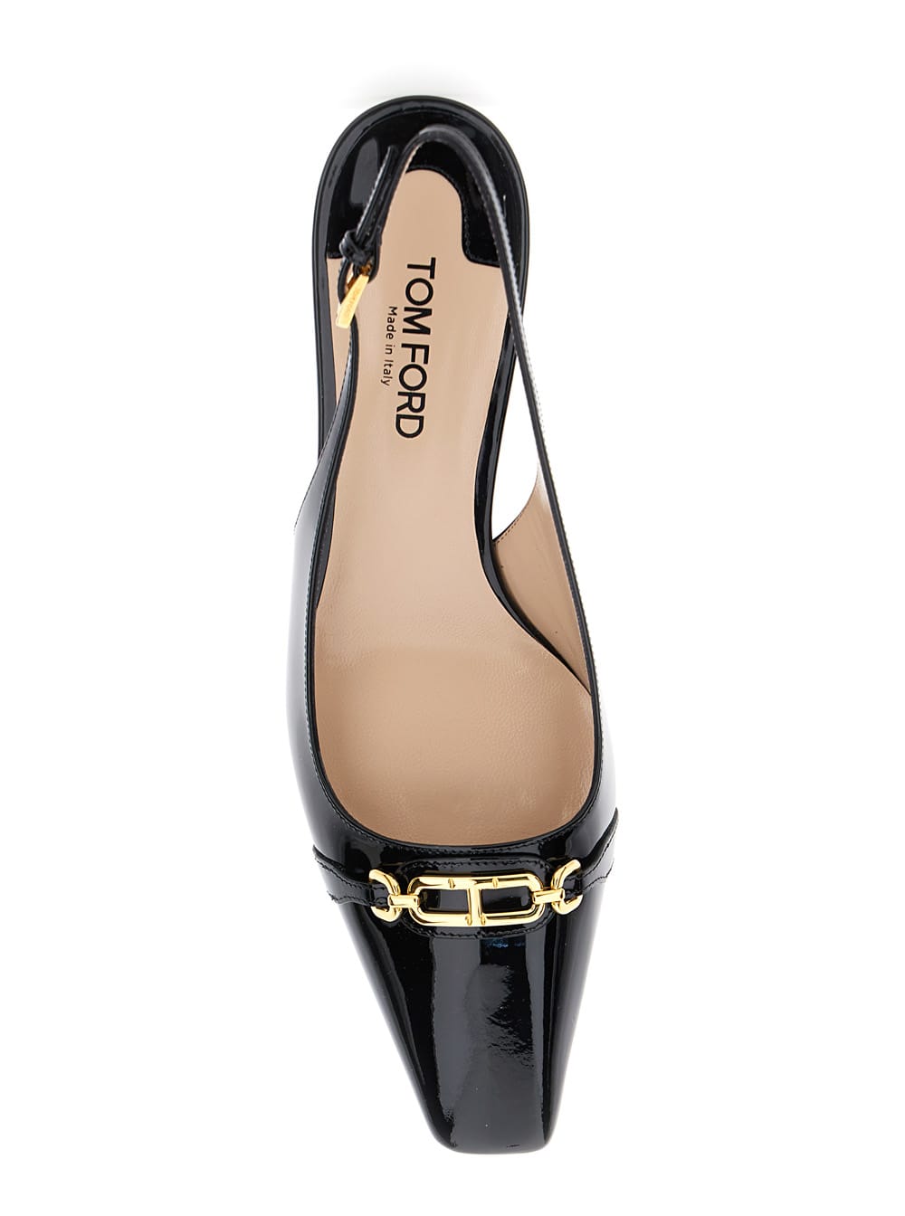 Shop Tom Ford Black Slingback Pumps With T Logo Detail In Patent Leather Woman