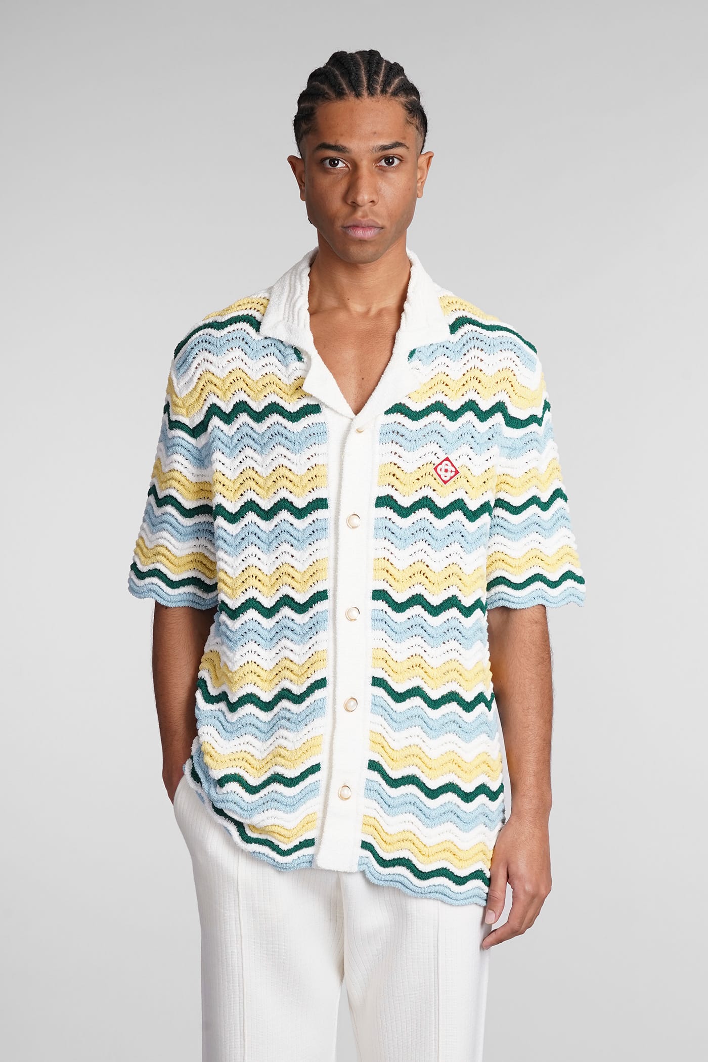 Shop Casablanca Shirt In White Cotton In Yellow / Blue