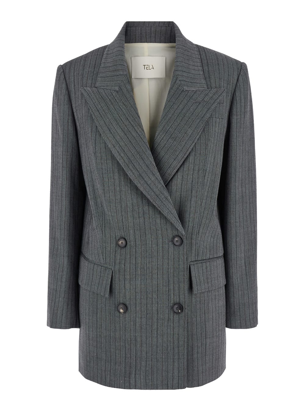 Shop Tela Giuggiola Striped Blazer In Grey