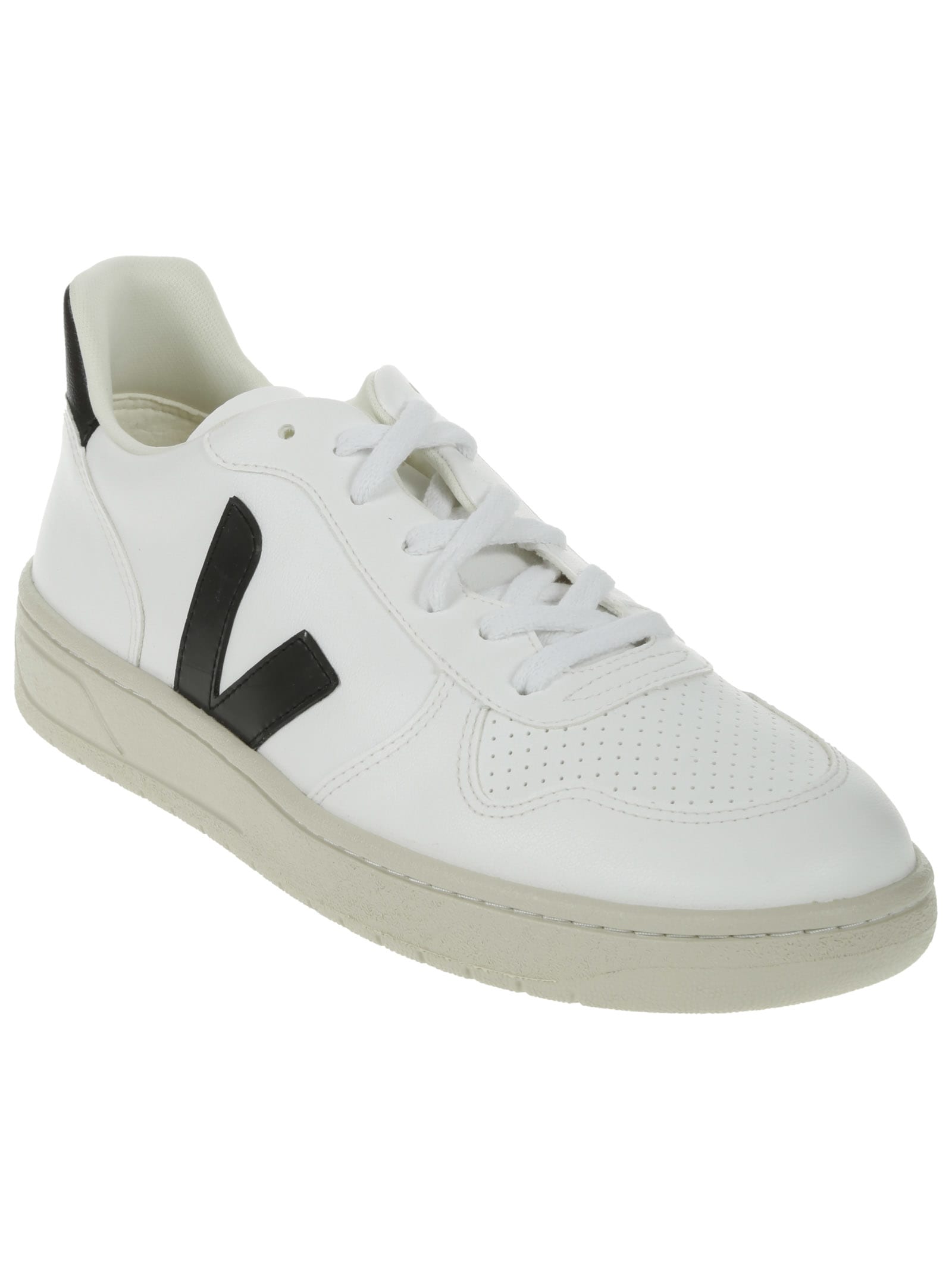 Veja Low-top White Leather Sneakers With Perforated Detailing In White