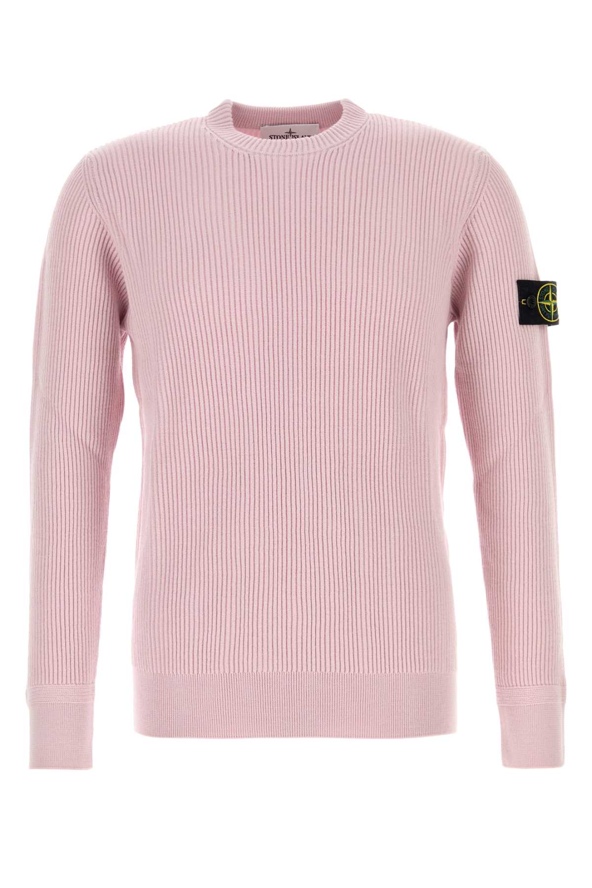 Stone Island Ribbed Texture Long Sleeve Wool Sweater In Pink