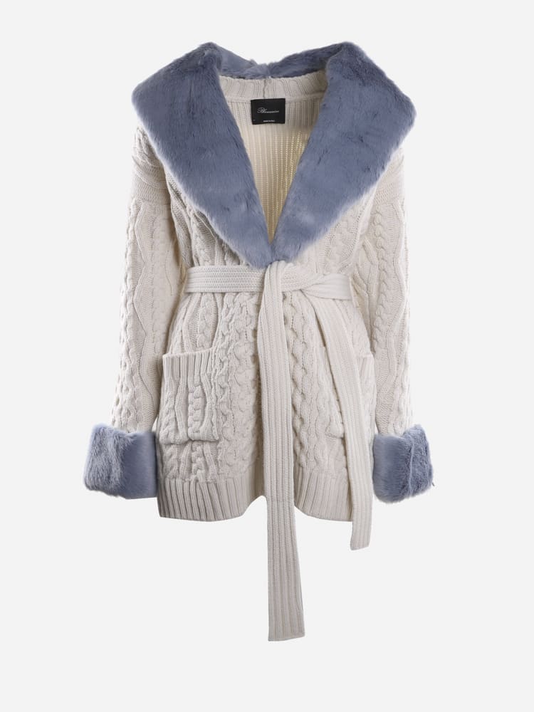 Blumarine Wool And Cashmere Cardigan With Eco Fur Inserts