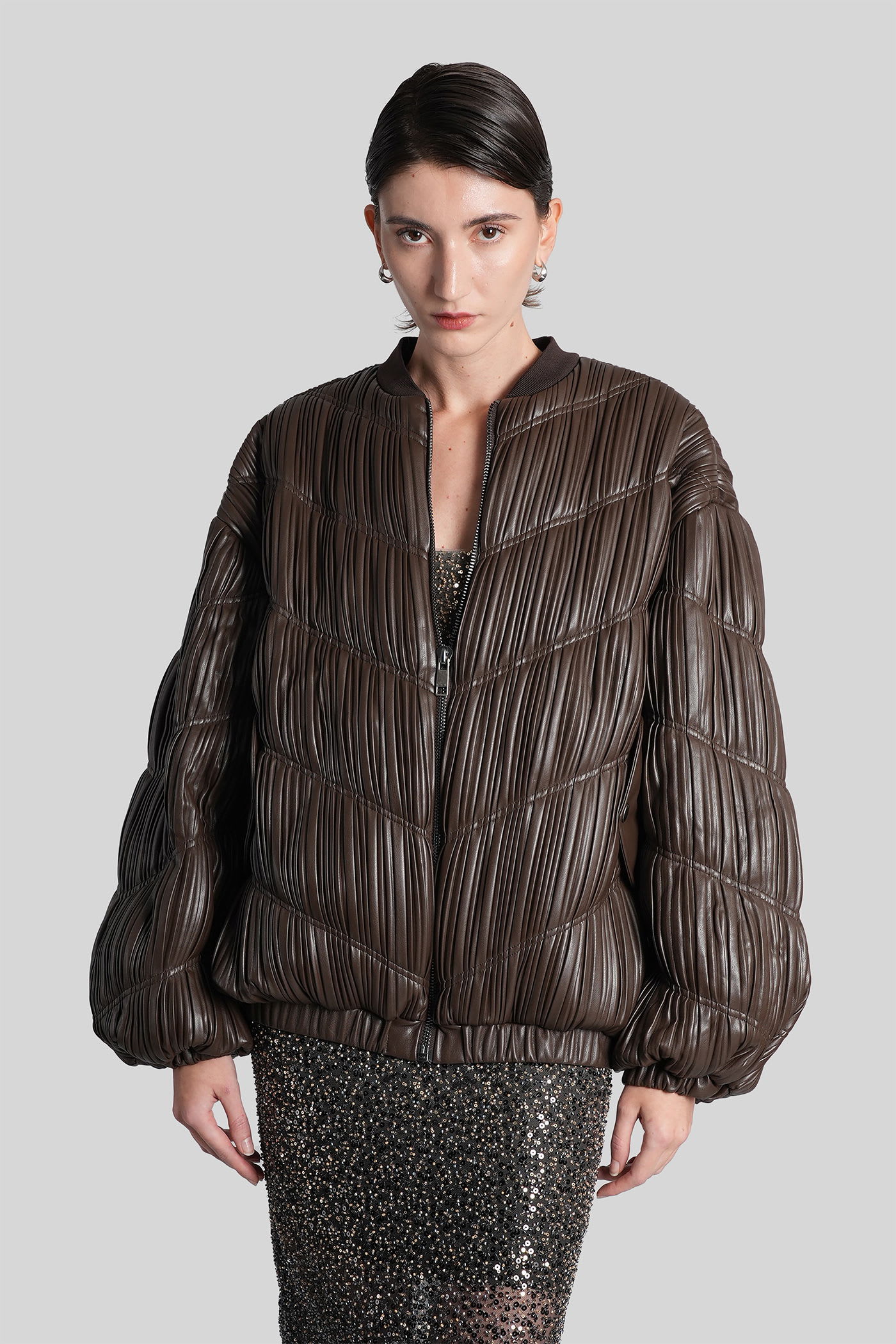 Rotate Birger Christensen Bomber Jacket In Brown Polyester In Brown