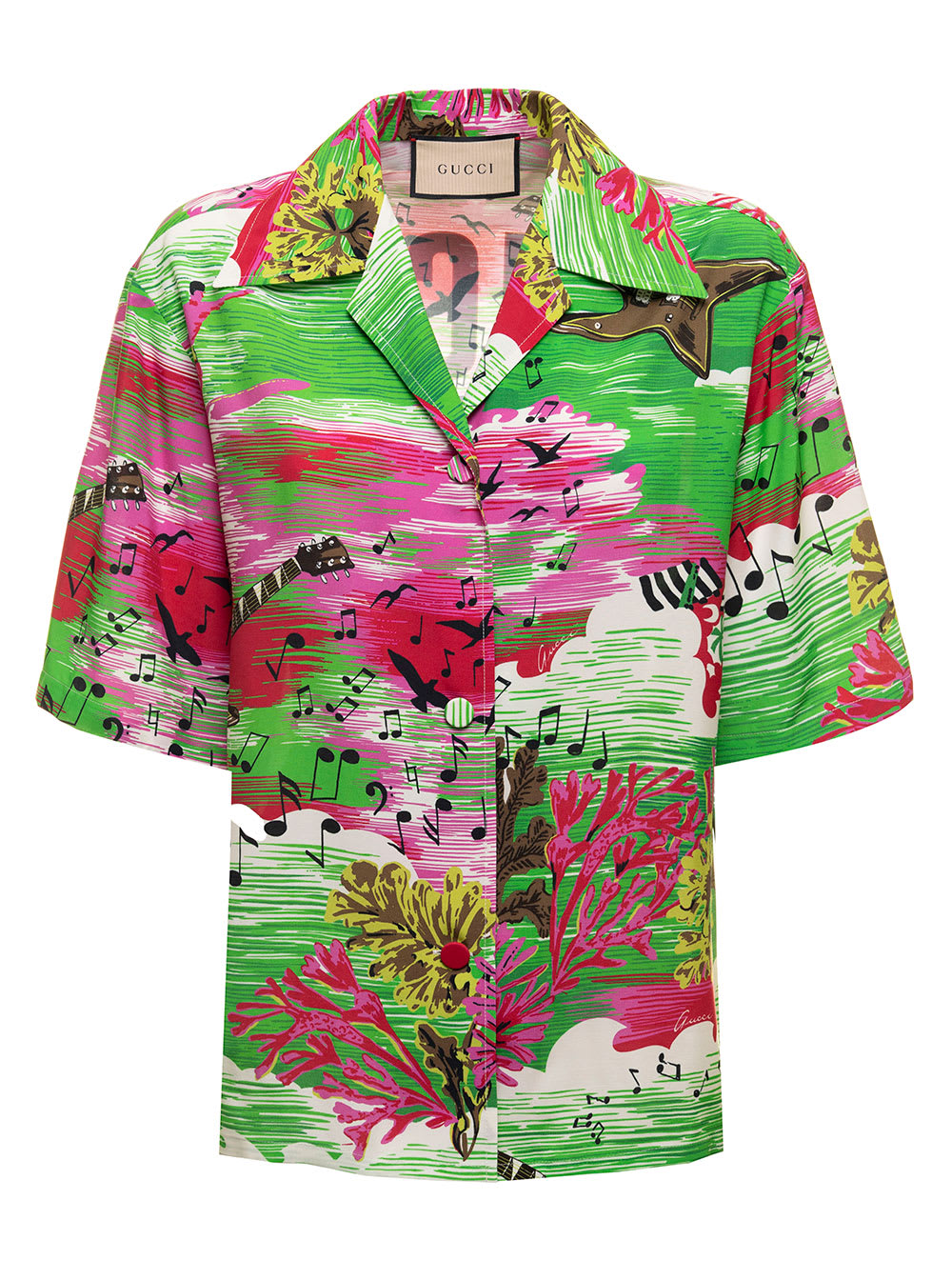 GUCCI GUCCI WOMANS MULTICOLOR BOWLING SHIRT WITH OCEAN PRINT