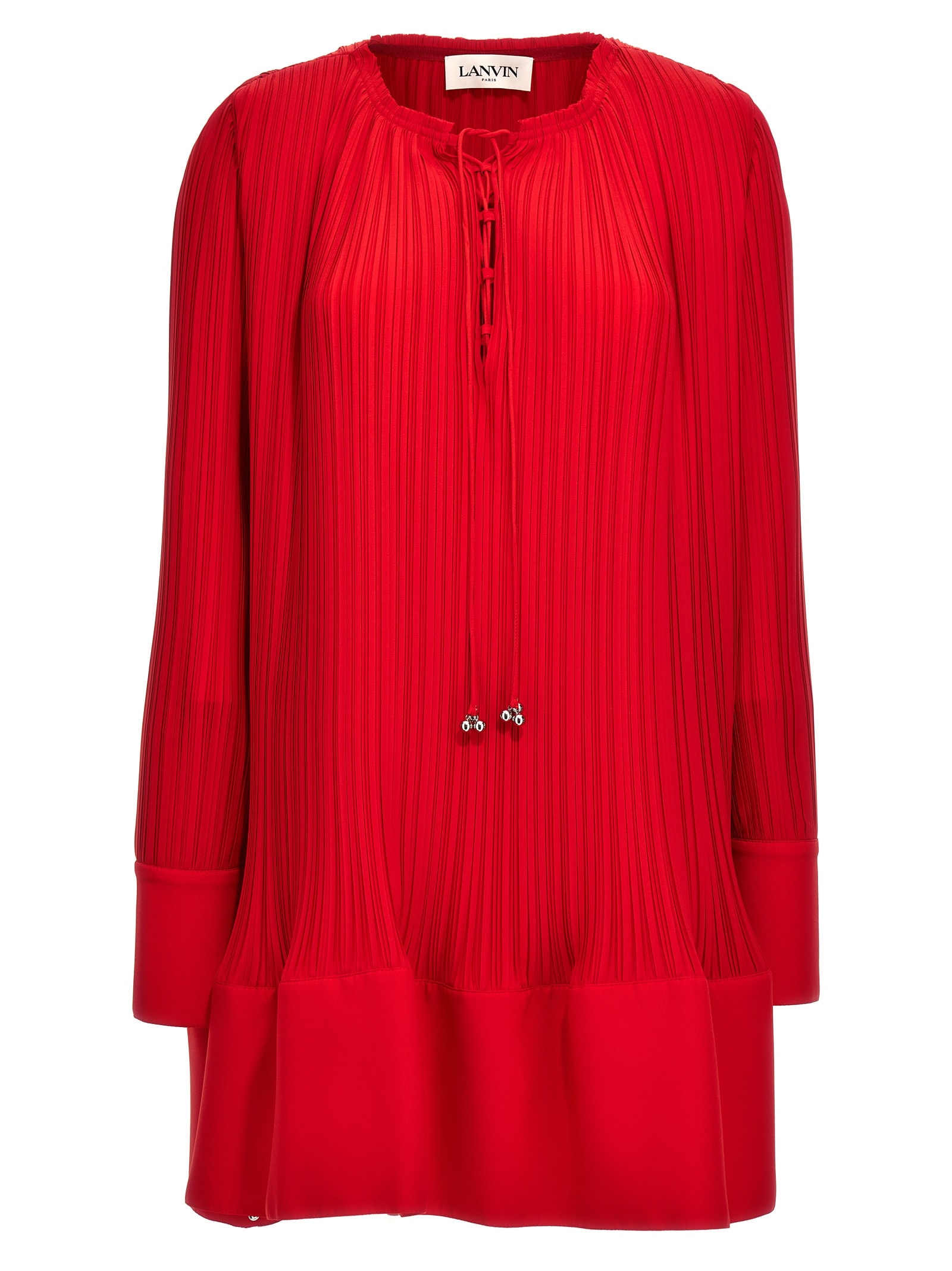 Shop Lanvin Flared Pleated Dress In Red