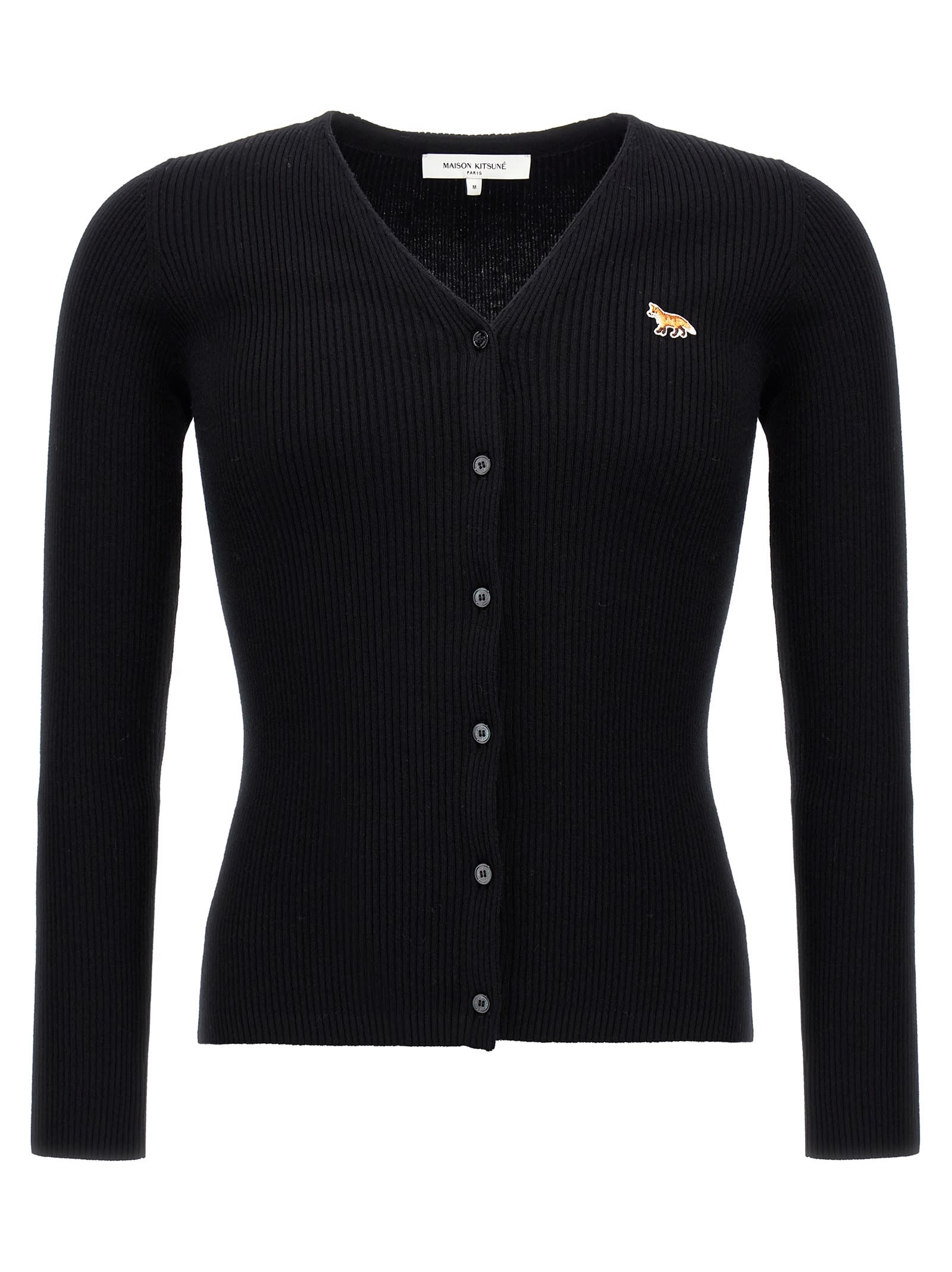 Shop Maison Kitsuné Baby Fox Cardigan In Black