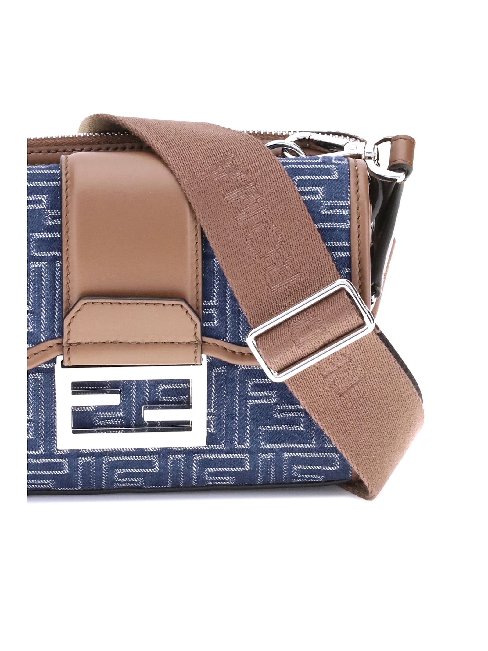 Fendi Baguette Denim Shoulder Bag In Brown