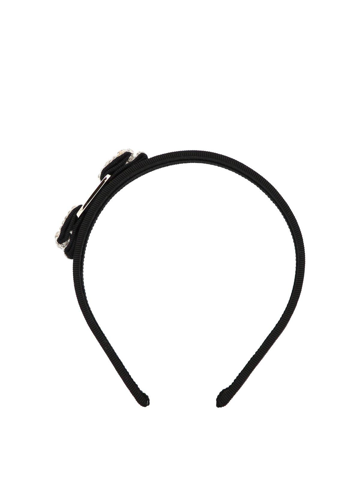 Shop Ferragamo Embellished Vara Bow Headband In Black