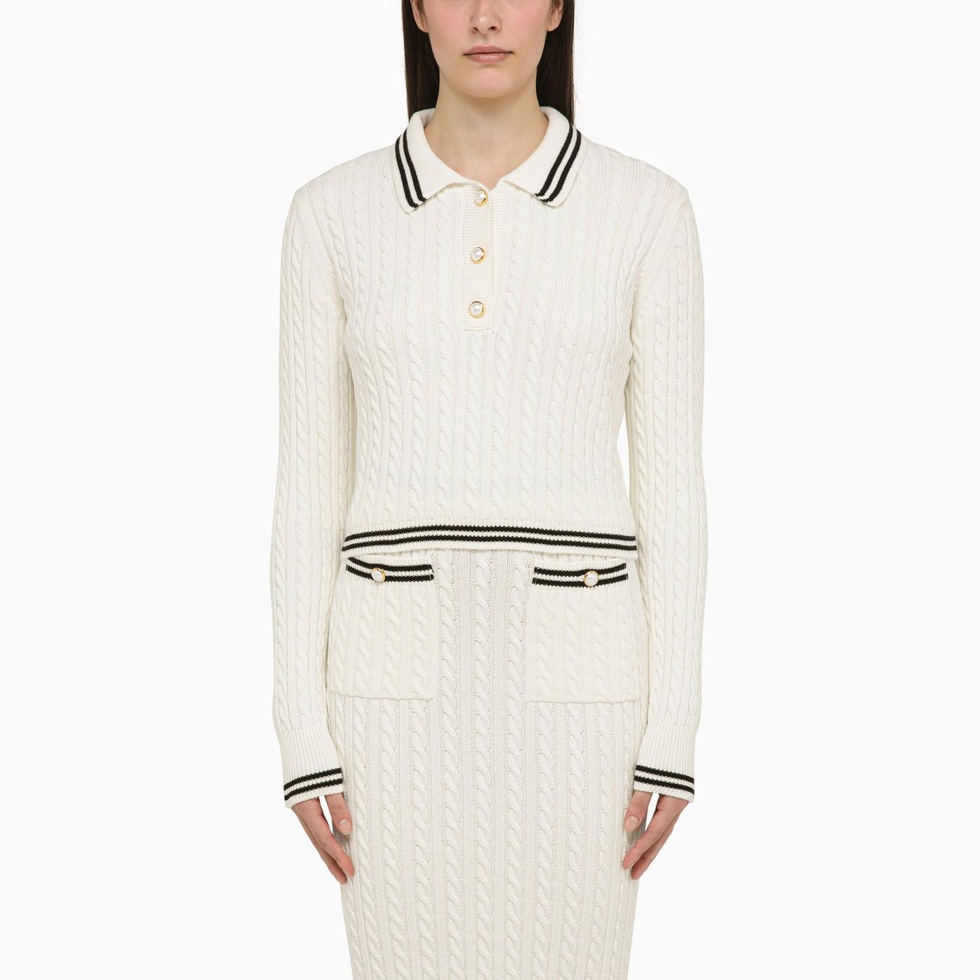 Shop Alessandra Rich Cotton Blend Knitted Polo Shirt In Bianco