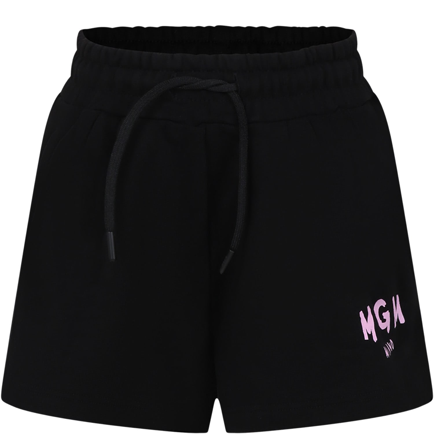 Msgm Kids' Black Shorts For Girl With Logo