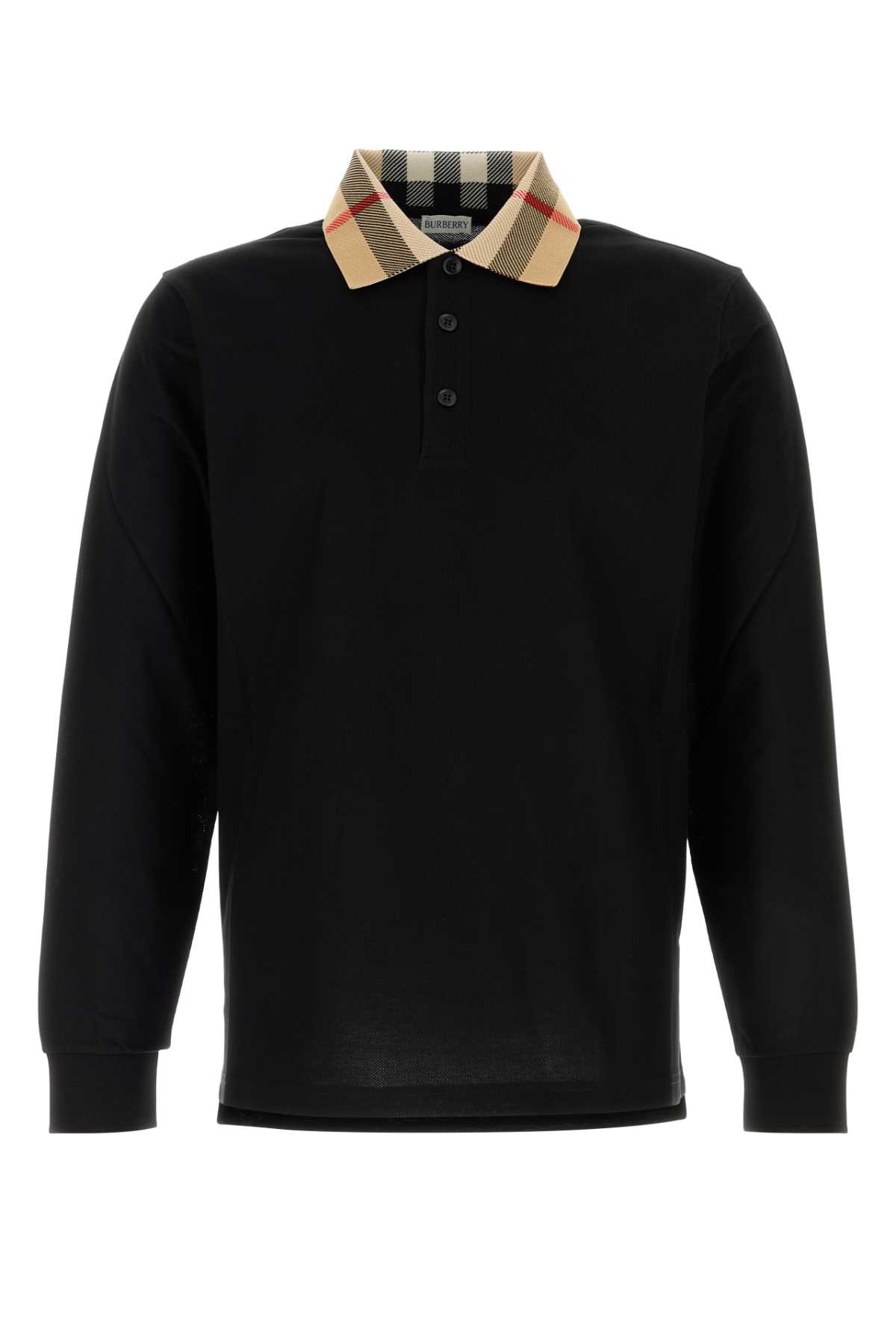 Shop Burberry Black Piquet Polo Shirt